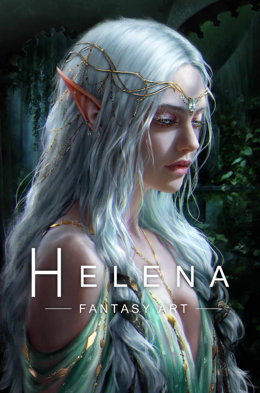 General 1080x1631 Helena Cnockaert elves fantasy art digital art pointy ears looking below drawing artwork portrait display white hair women fantasy girl ArtStation