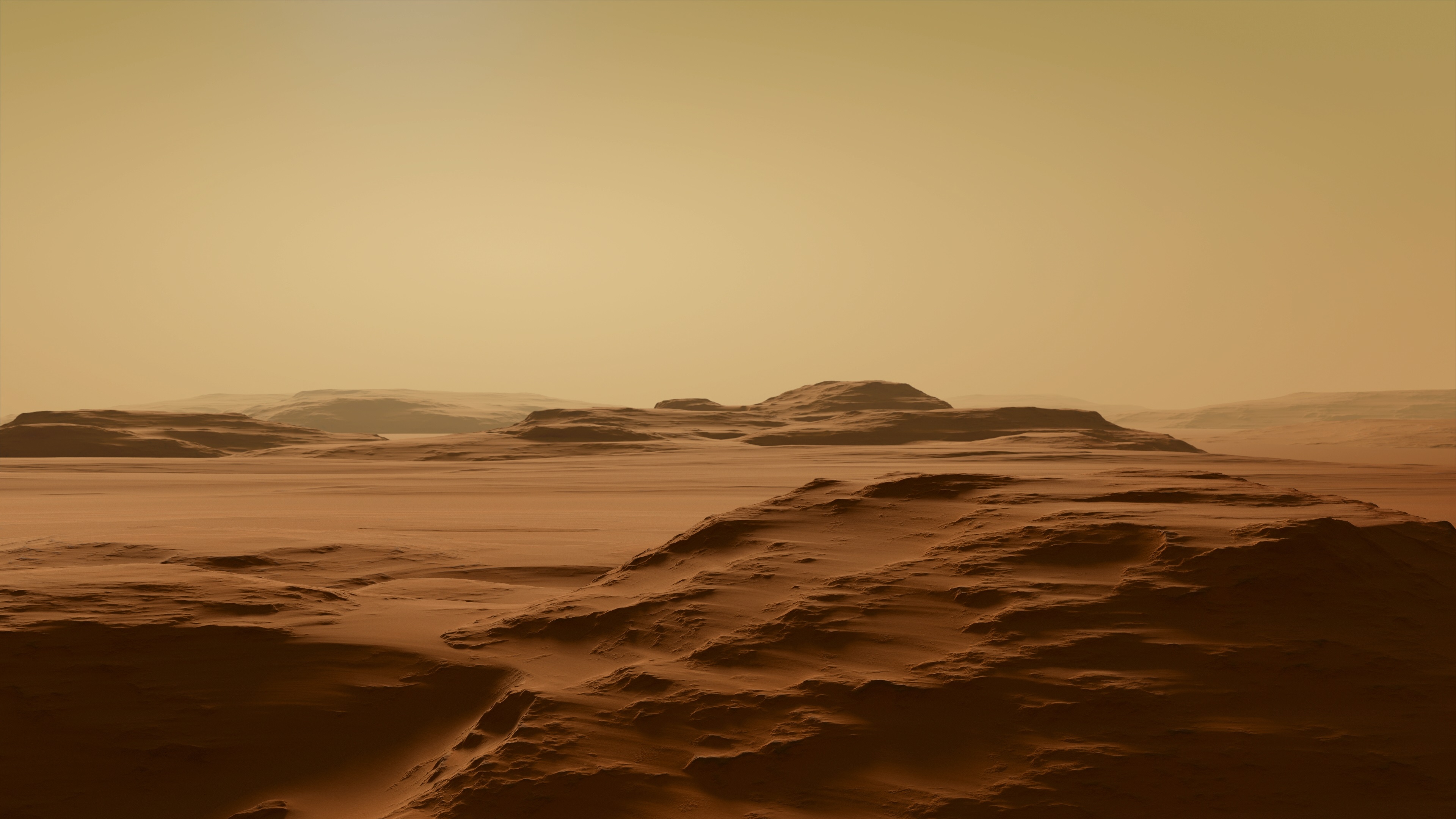 General 3840x2160 desert nature dirt Mars landscape sunlight dunes sand hills mist CGI