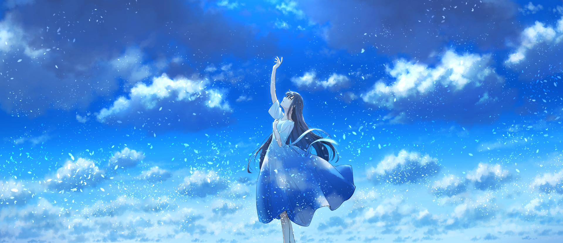 Anime 1920x828 anime anime girls standing reaching dress sky artwork Skybase