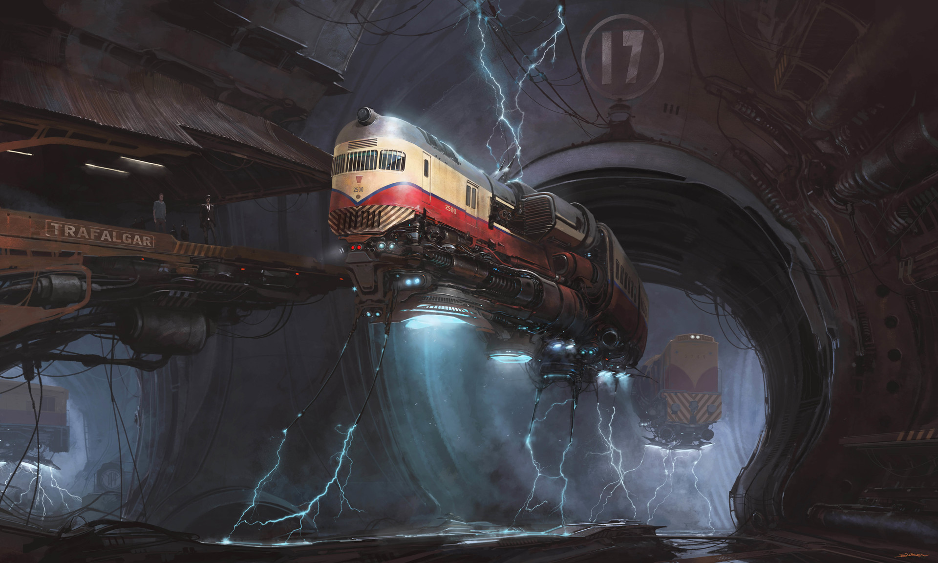 General 1920x1152 artwork digital art illustration Alejandro Burdisio futuristic train subway concept art