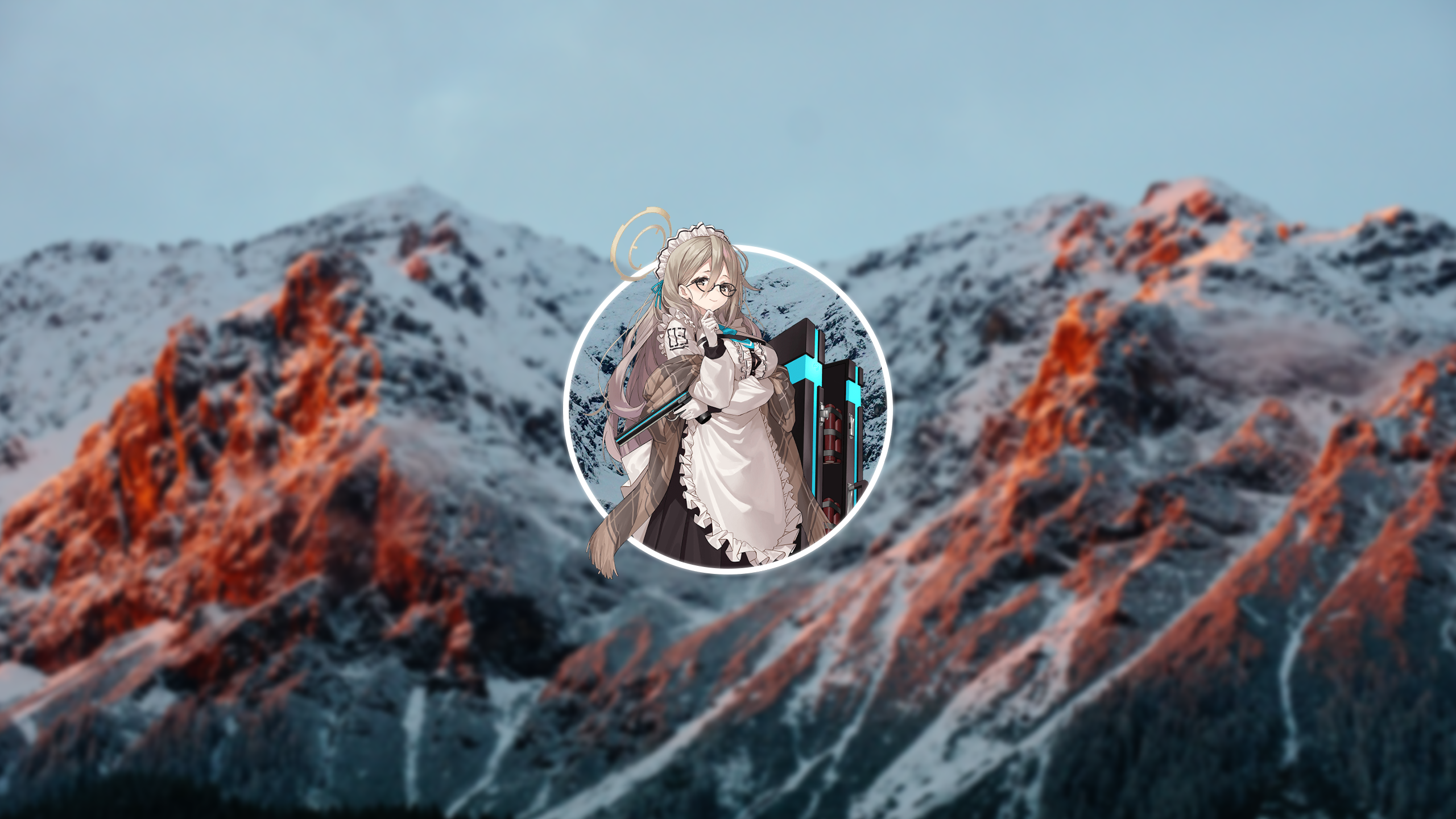 Anime 2560x1440 blue archive akane (blue archive) anime girls anime girls with guns mountains maid outfit picture-in-picture render in shapes