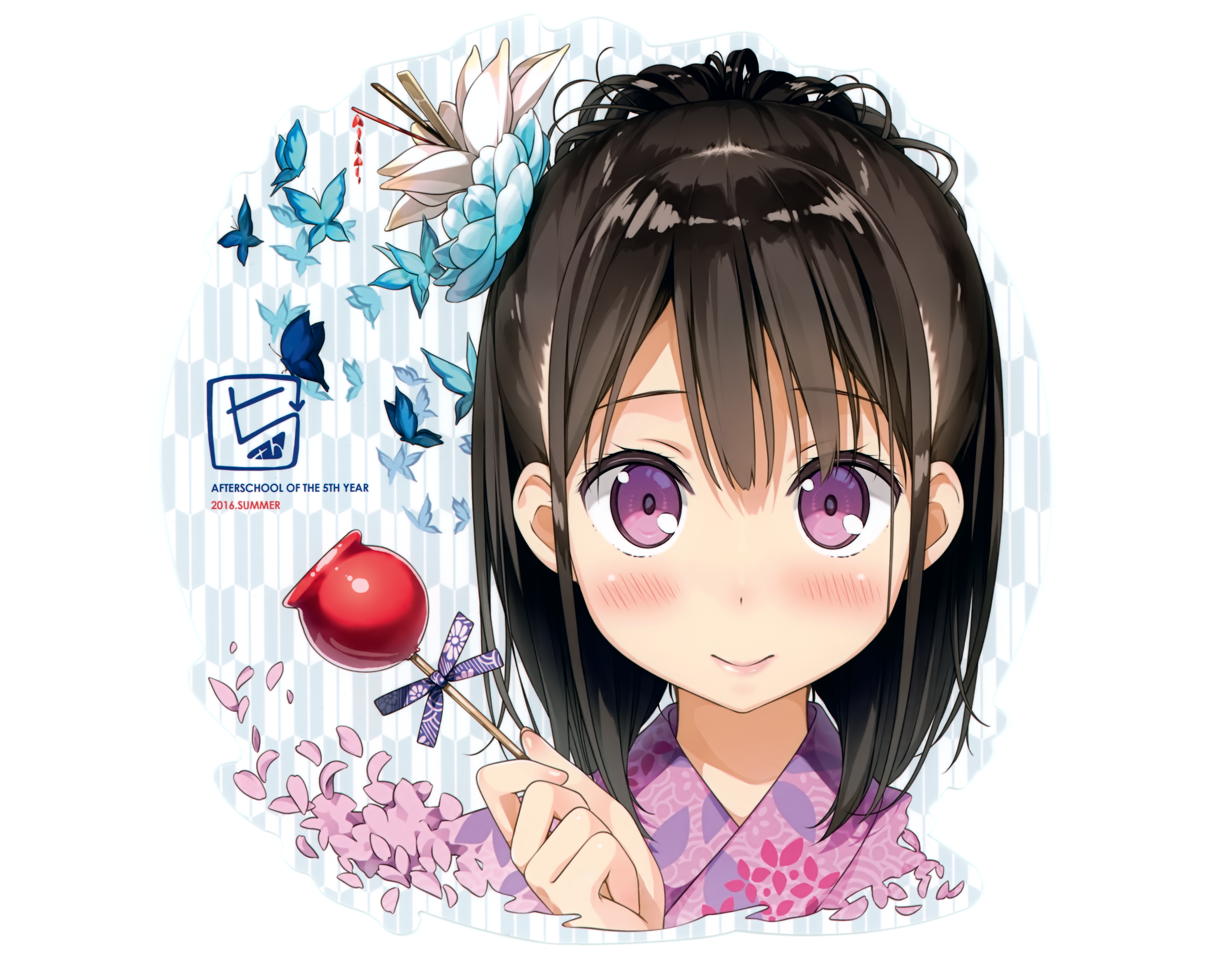 Anime 3633x2906 Afterschool of the 5th year anime girls Kantoku artwork blushing purple eyes dark hair