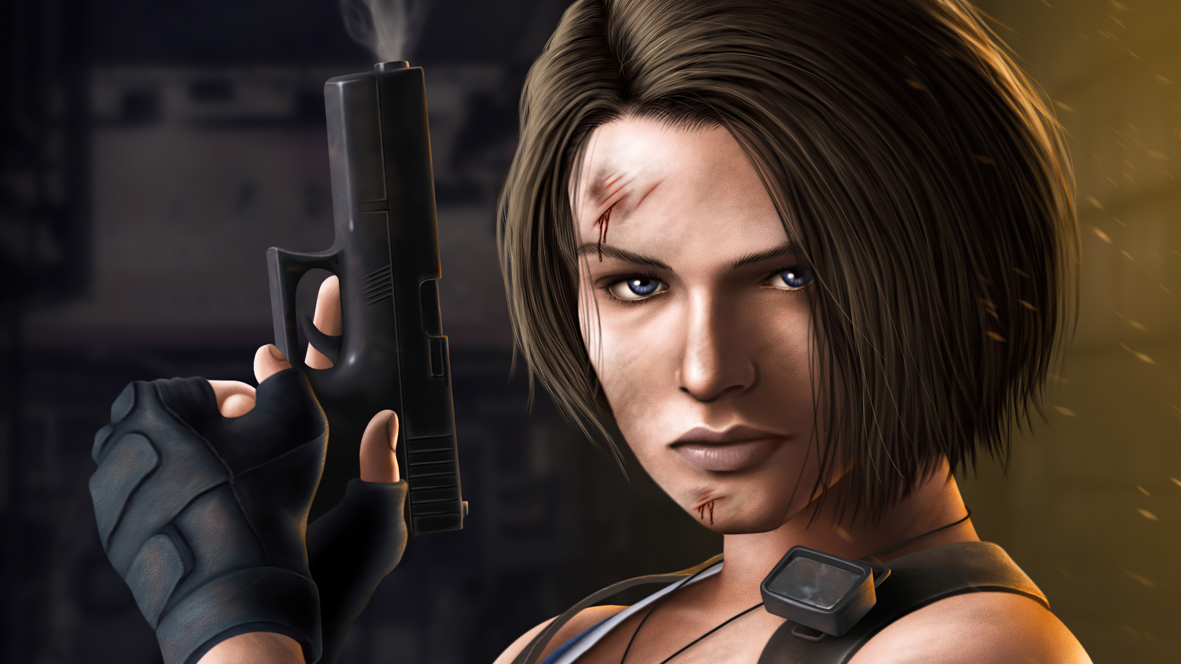 General 3840x2160 Jill Valentine Resident evil 3 gun weapon girls with guns brunette wounds blood looking at viewer video game art video game characters video game girls Video Game Horror face closeup
