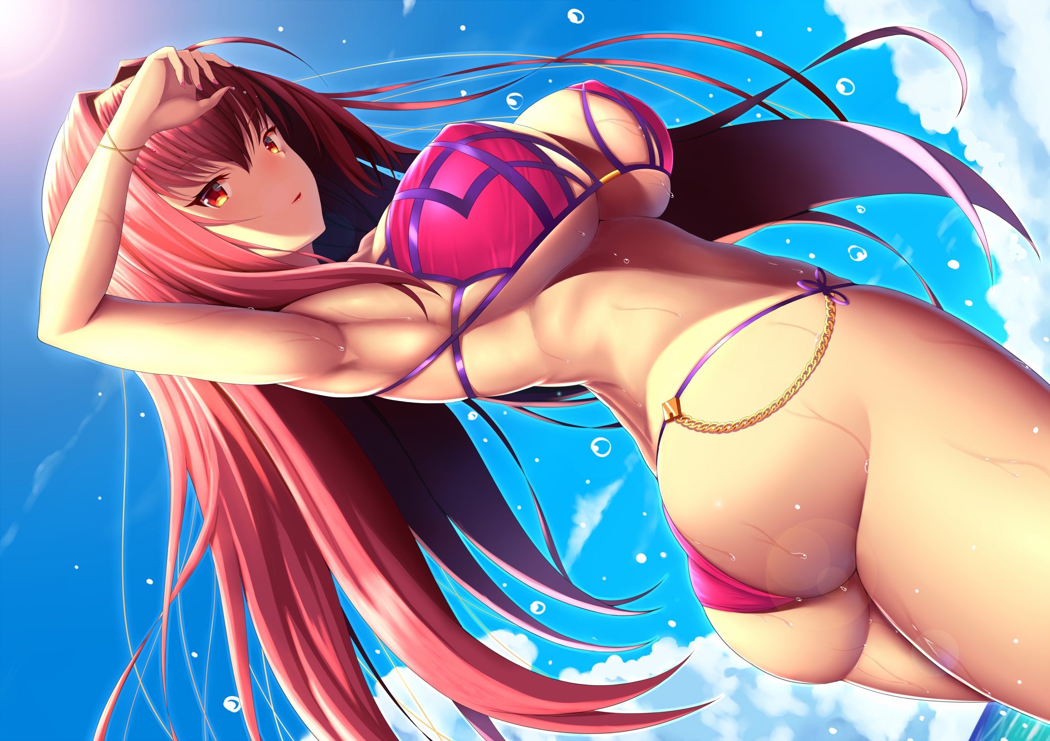 Anime 2125x1500 anime anime girls Scathach big boobs huge breasts ass bikini long hair redhead orange eyes Fate/Grand Order Fate series Zukky
