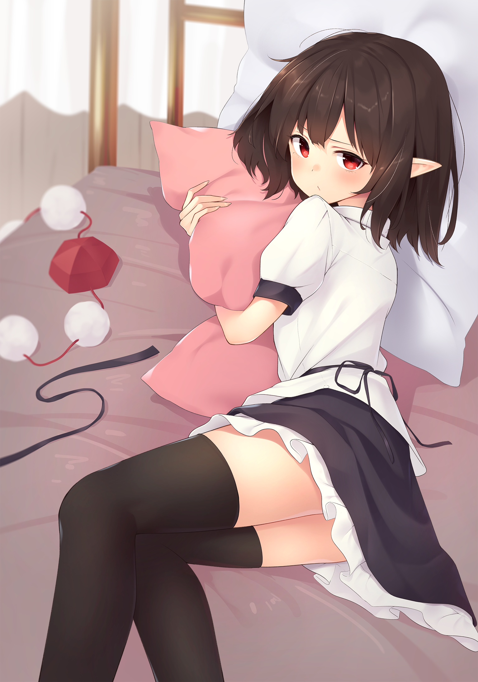 Anime 1535x2189 digital art 2D anime anime girls artwork petite Pixiv portrait portrait display looking at viewer pointy ears red eyes stockings