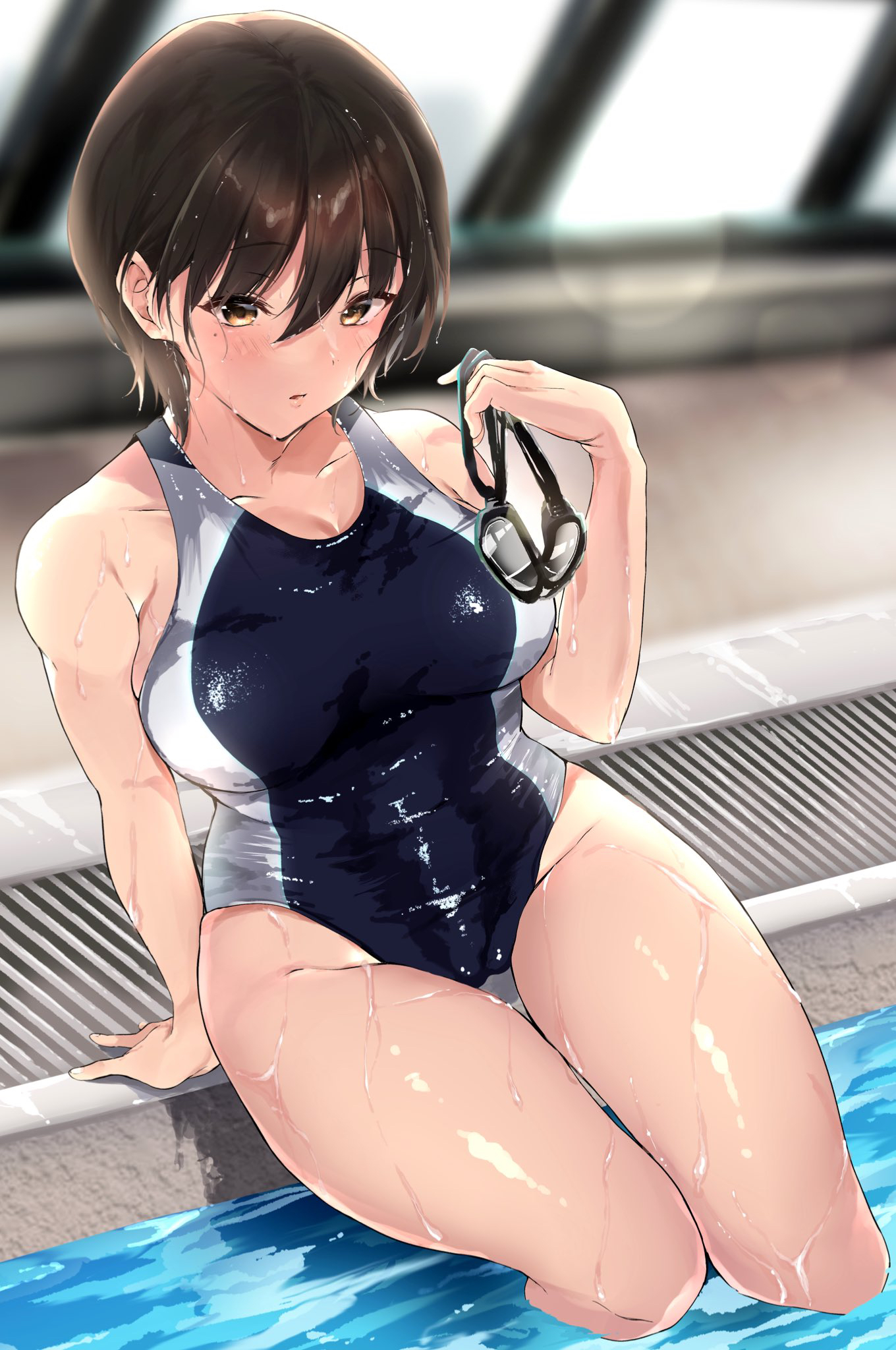 Anime 1360x2048 anime anime girls original characters swimwear solo artwork digital art fan art swimming pool goggles