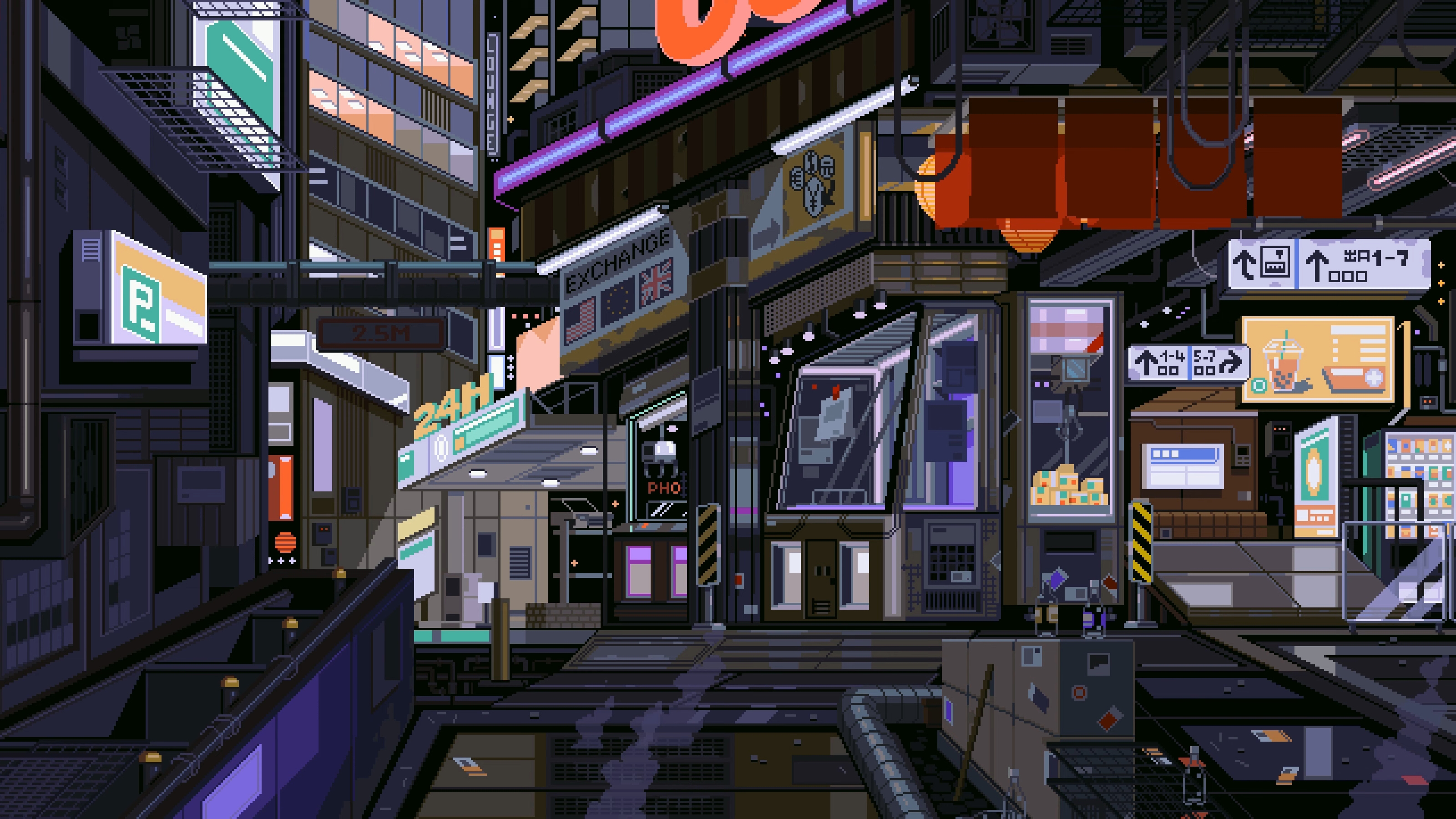 General 3200x1800 pixel art waneella night cyberpunk city digital art