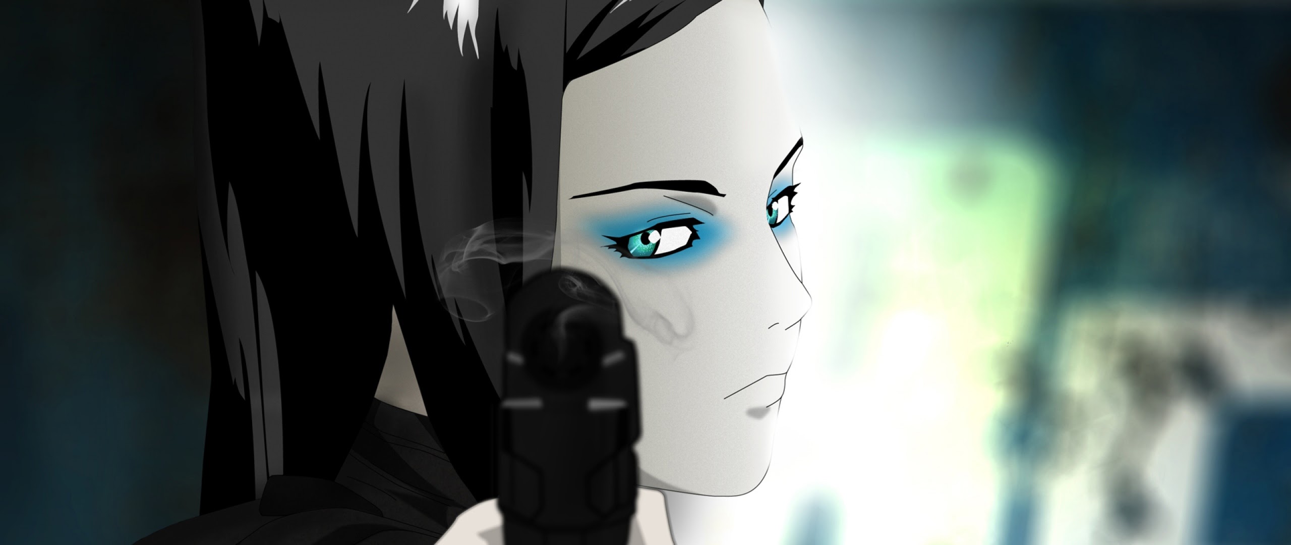 Anime 2560x1080 Re-l Mayer gun looking at viewer Ergo Proxy at gunpoint women anime smoky eyes goths