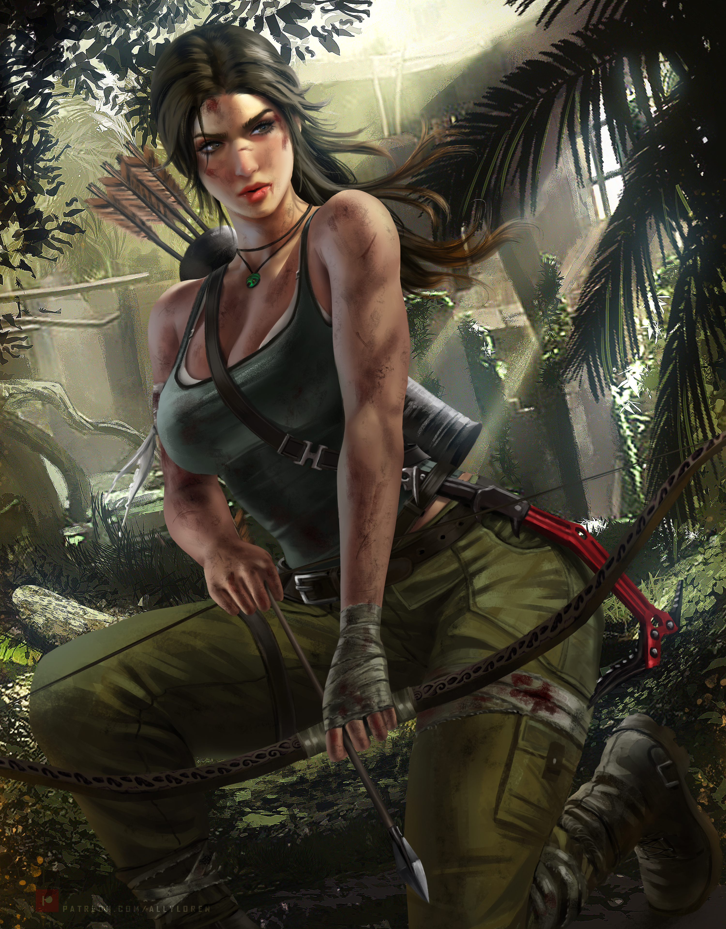 General 3000x3840 illustration artwork digital art fan art drawing women Ally Loren video games video game girls video game art video game characters brunette Tomb Raider top Lara Croft (Tomb Raider) bow and arrow PC gaming