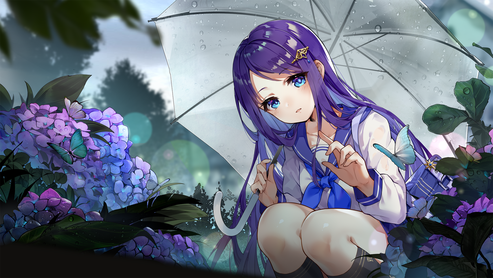 Anime 2048x1154 purple hair purple flowers umbrella 2D blue eyes long hair anime girls Honkai Impact Guns GirlZ anime games