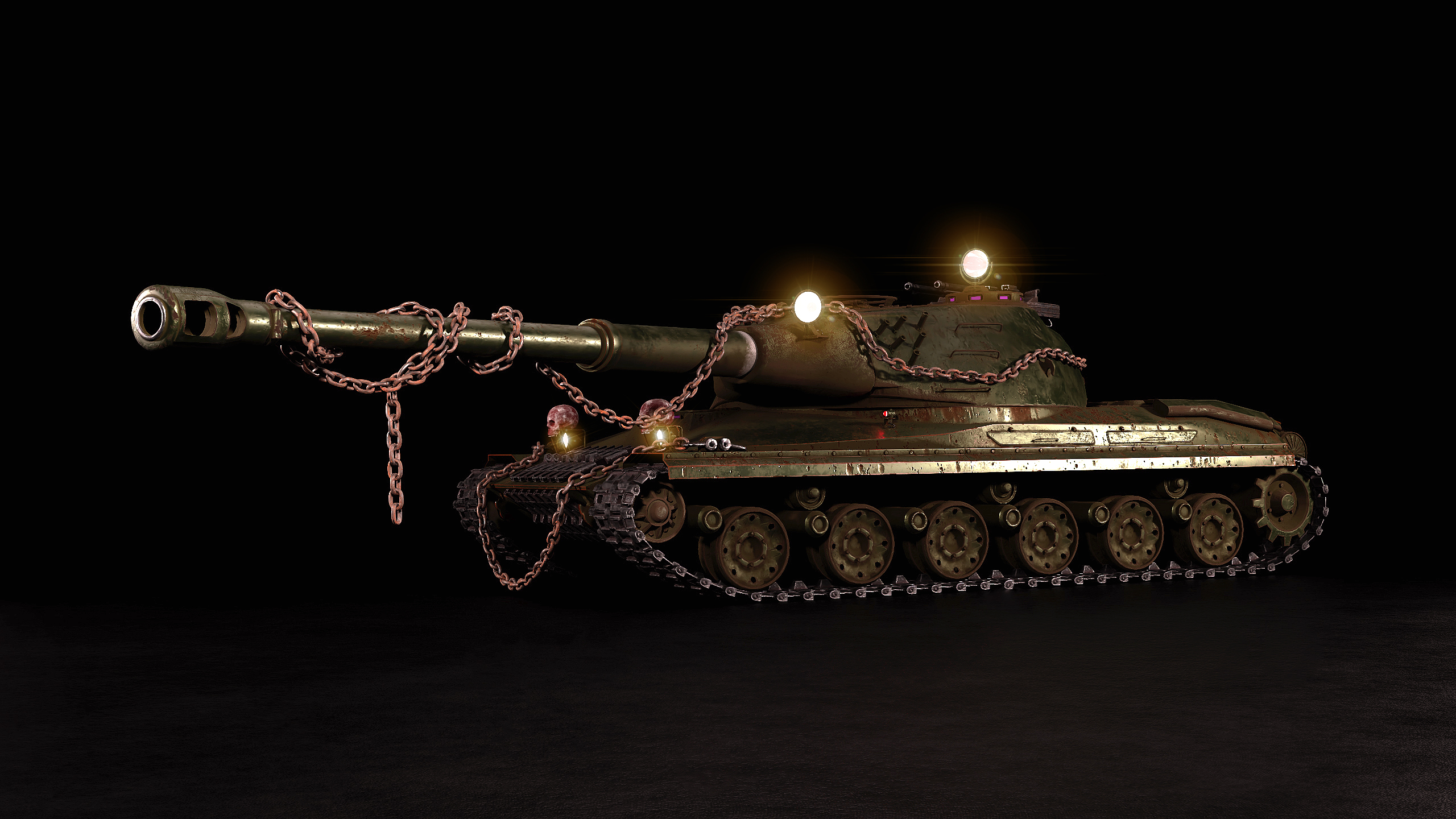 General 2560x1440 60TP tank Cold War rust chains metal skull lights CGI fictional war military