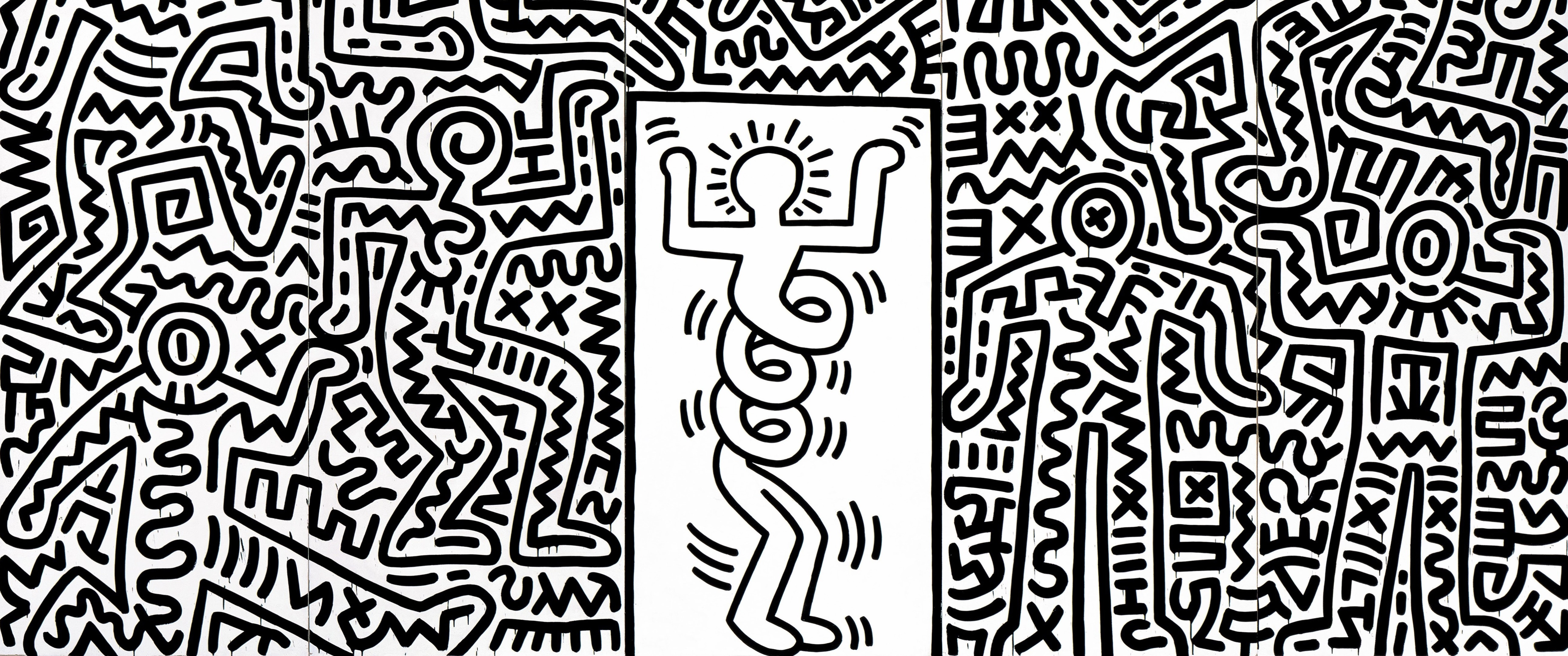General 5160x2160 Keith Haring acrylic pop art cotton fabric drawing digital art