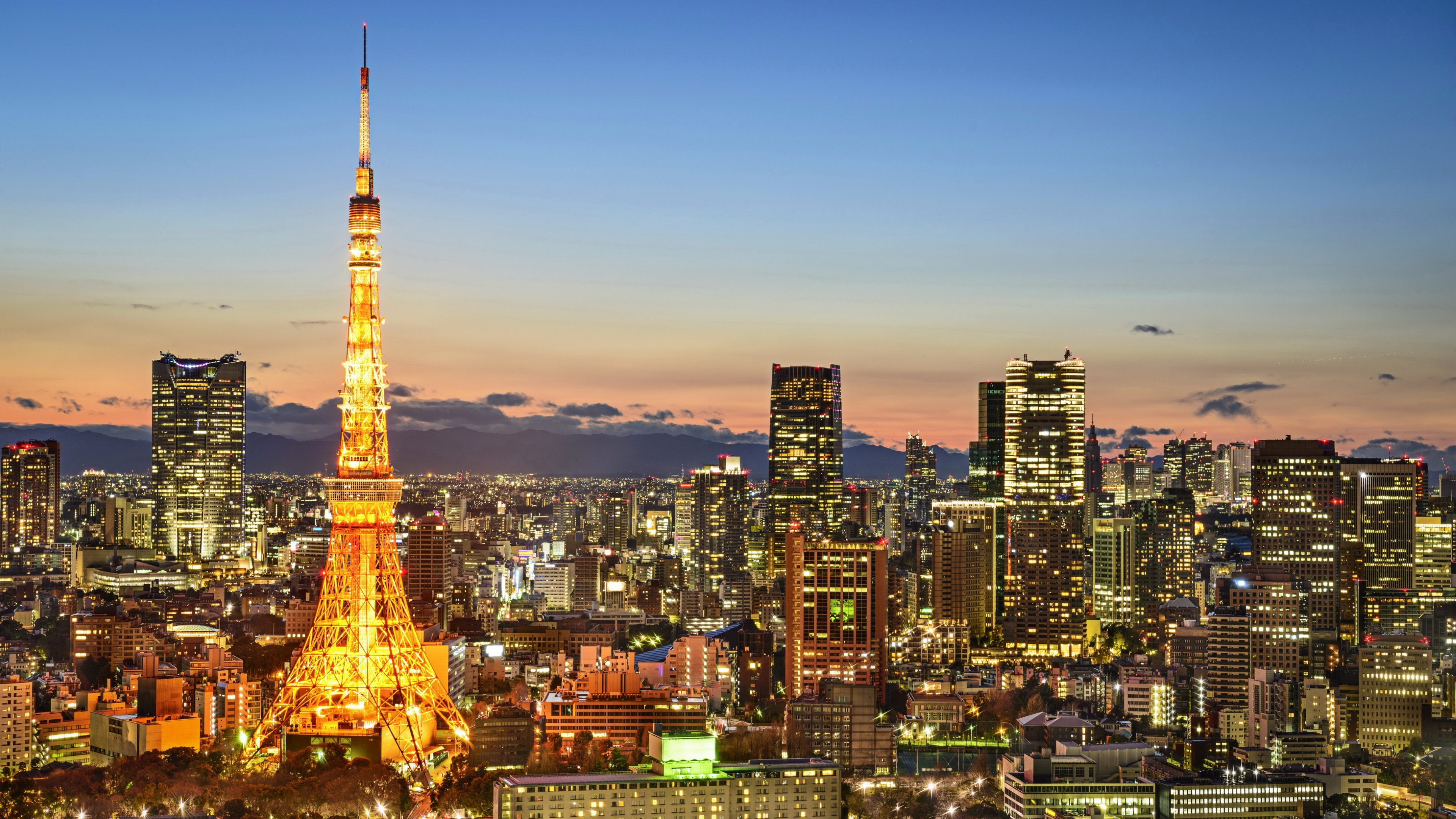 General 3840x2160 Japan Tokyo cityscape city lights Tokyo Tower landmark Asia sunset glow