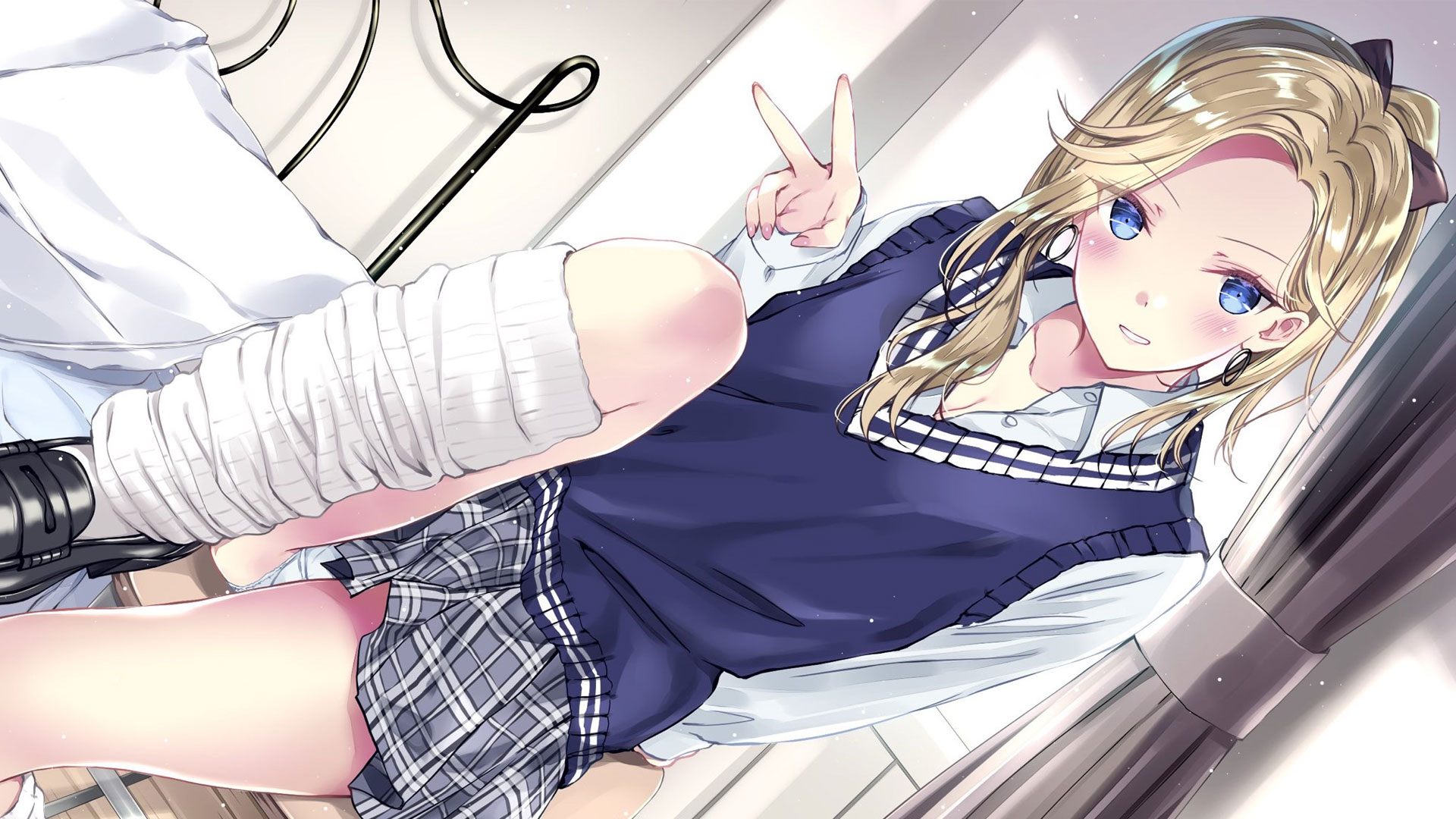 Anime 1920x1080 anime anime girls Kobayashi Chisato artwork Ai Kiss 2 blonde blue eyes blushing school uniform panties