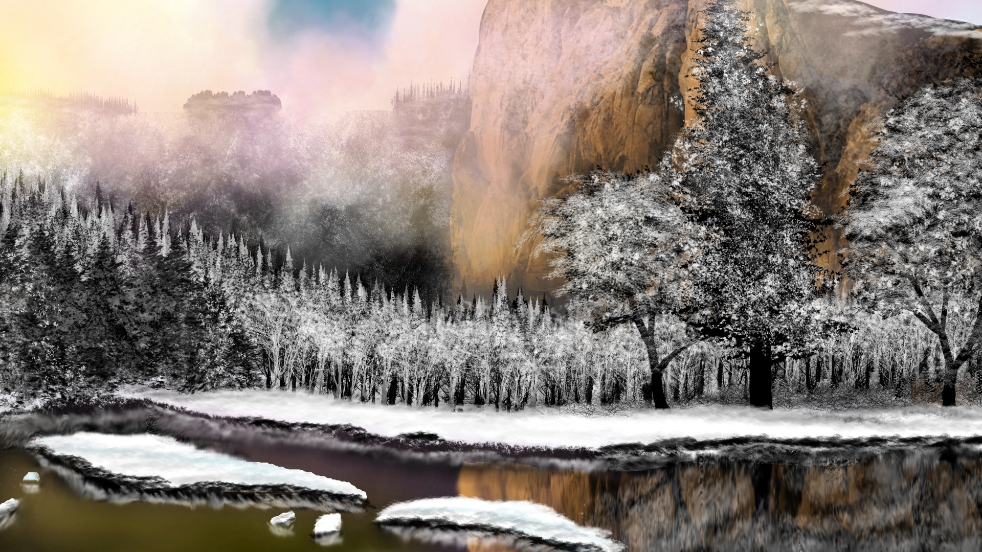 General 1920x1080 digital painting digital art nature winter