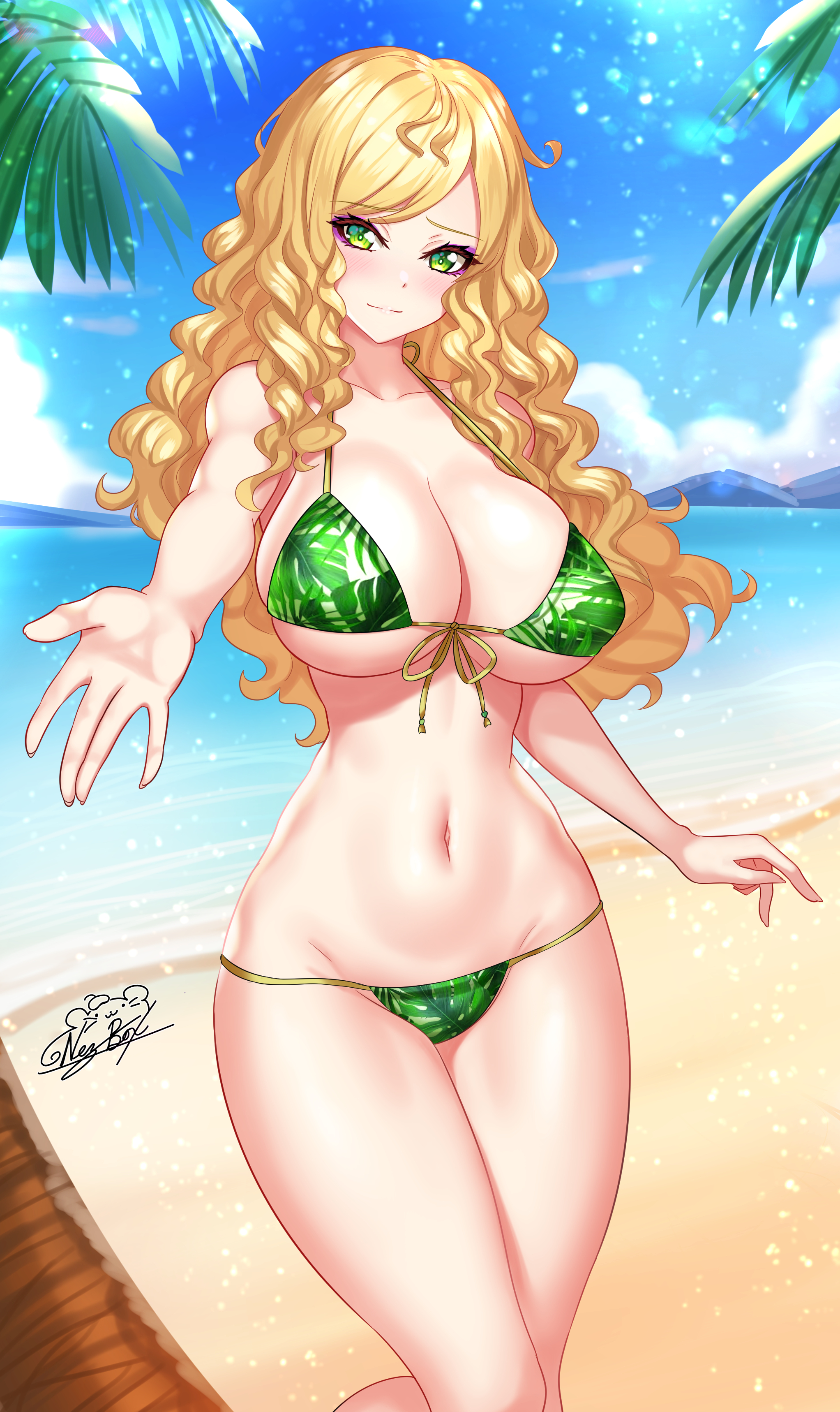 Anime 2044x3434 Nez-Box bikini cleavage blonde anime anime girls beach big boobs