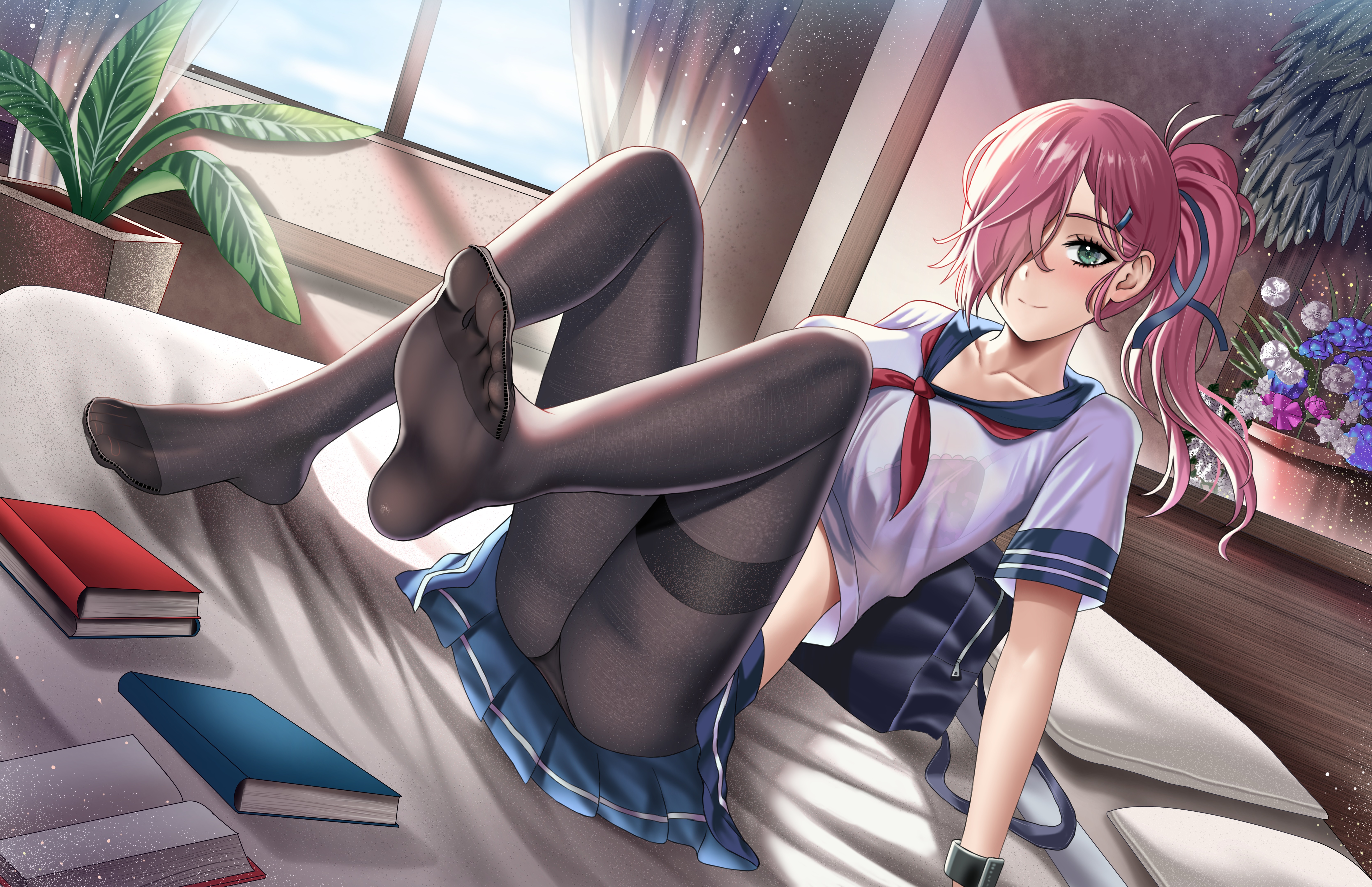 Anime 6680x4320 anime anime girls pantyhose feet upskirt school uniform schoolgirl Azur Lane Trieste (Azur Lane)