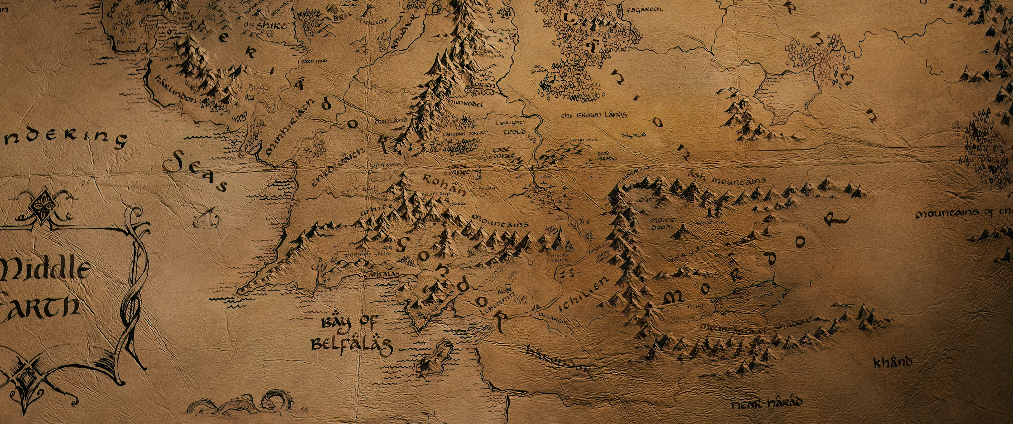 General 3840x1608 The Lord of the Rings: The Fellowship of the Ring Middle-Earth map Topaz DeNoise AI J. R. R. Tolkien digital art ultrawide