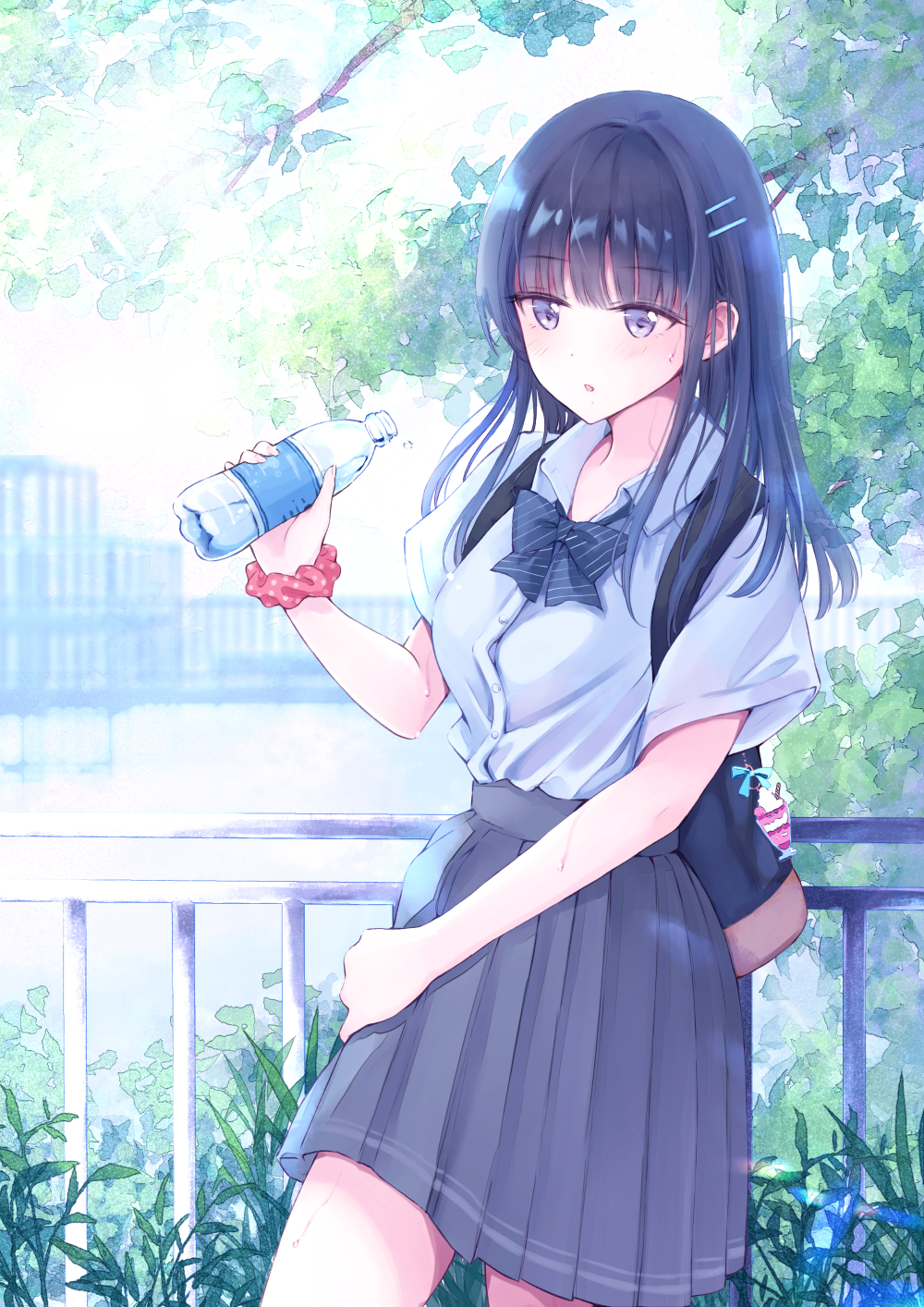 Anime 1000x1414 anime anime girls school uniform schoolgirl original characters long hair artwork digital art fan art water bottle