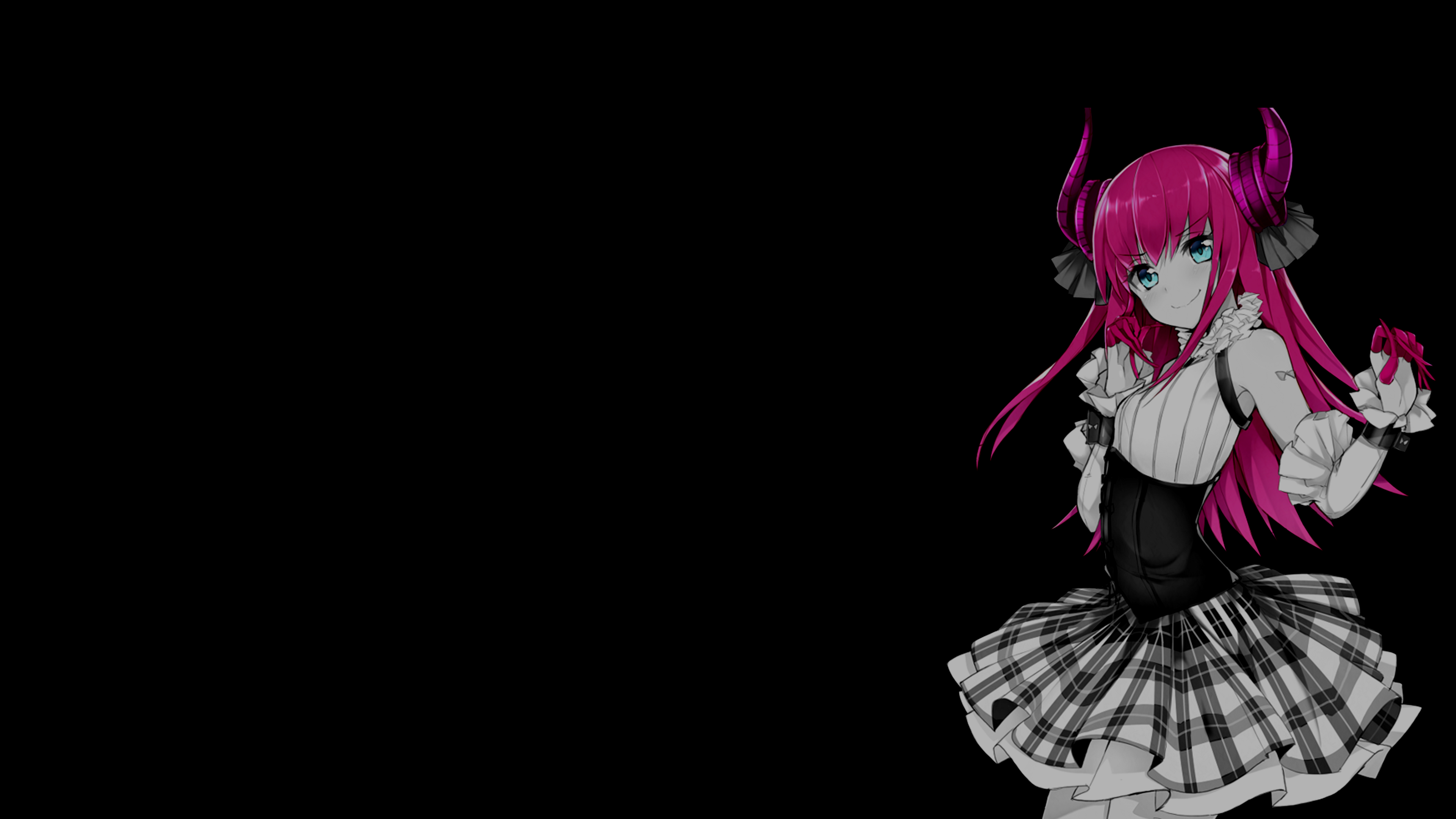 Anime 3840x2160 selective coloring black background dark background simple background anime girls horns