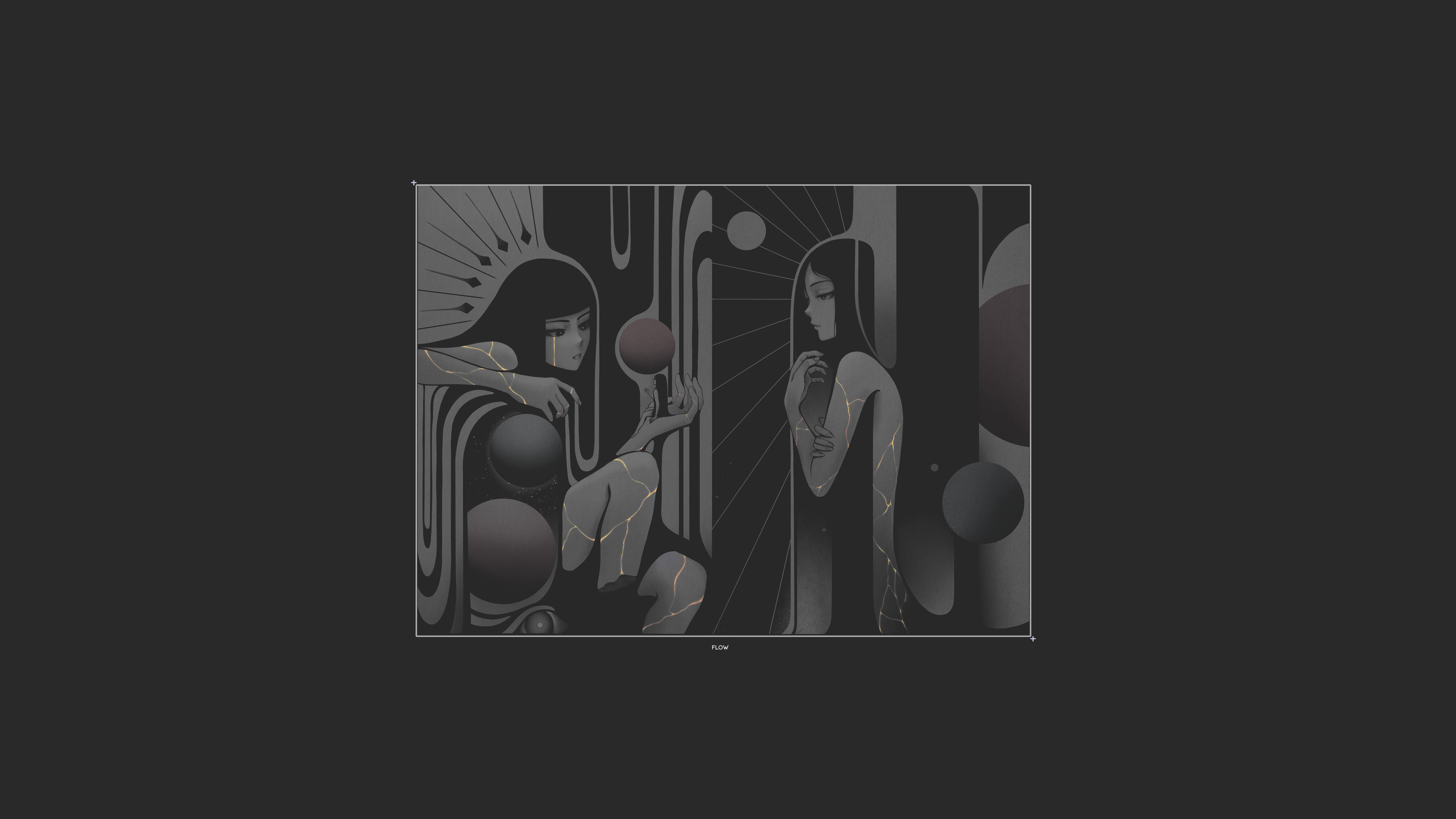 Anime 3840x2160 anime anime girls fan art illustration minimalism monochrome dark background selective coloring planet red blue space stars gold orange abstract