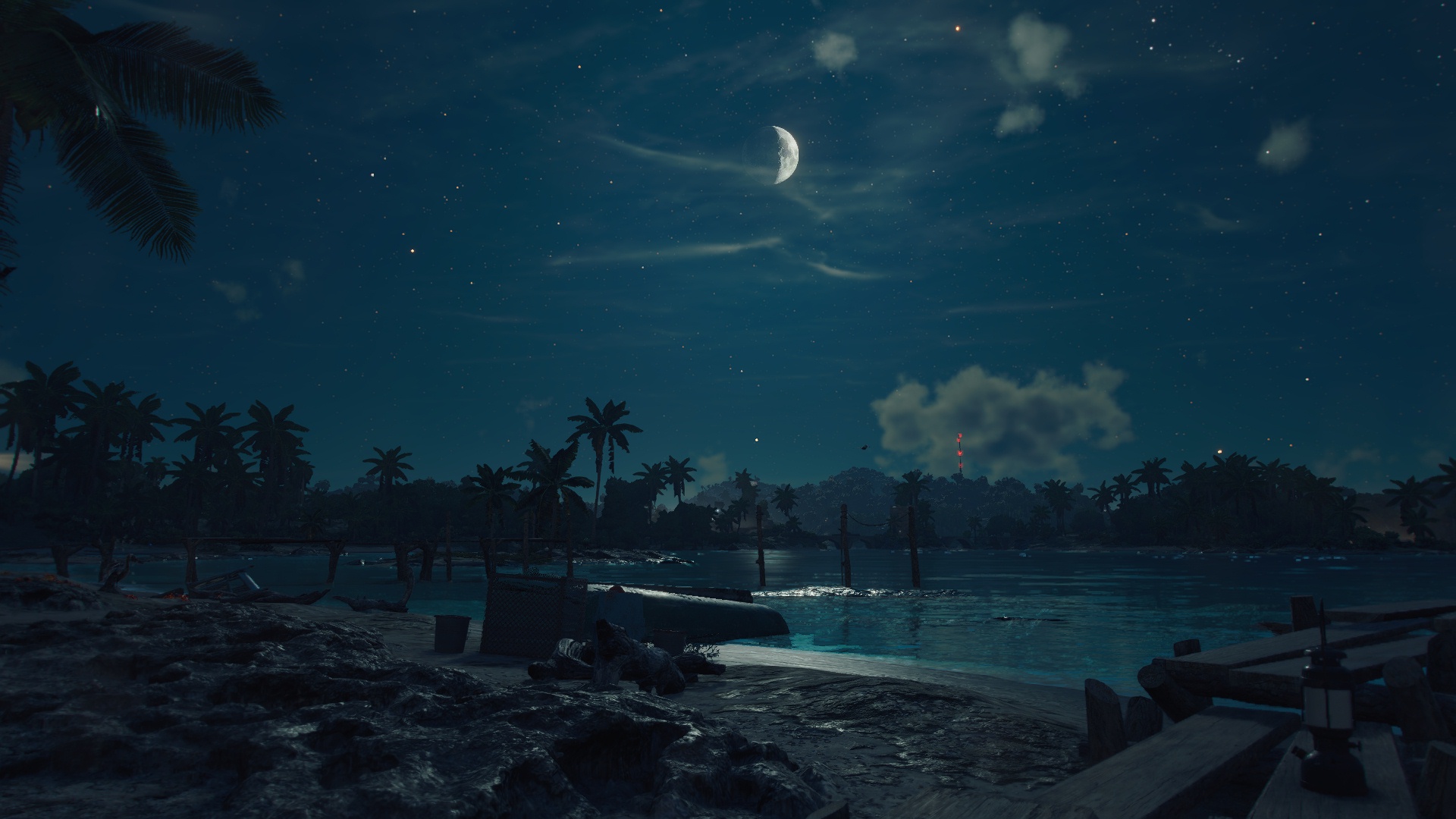 General 1920x1080 Far Cry 6 video games night Moon palm trees Ubisoft