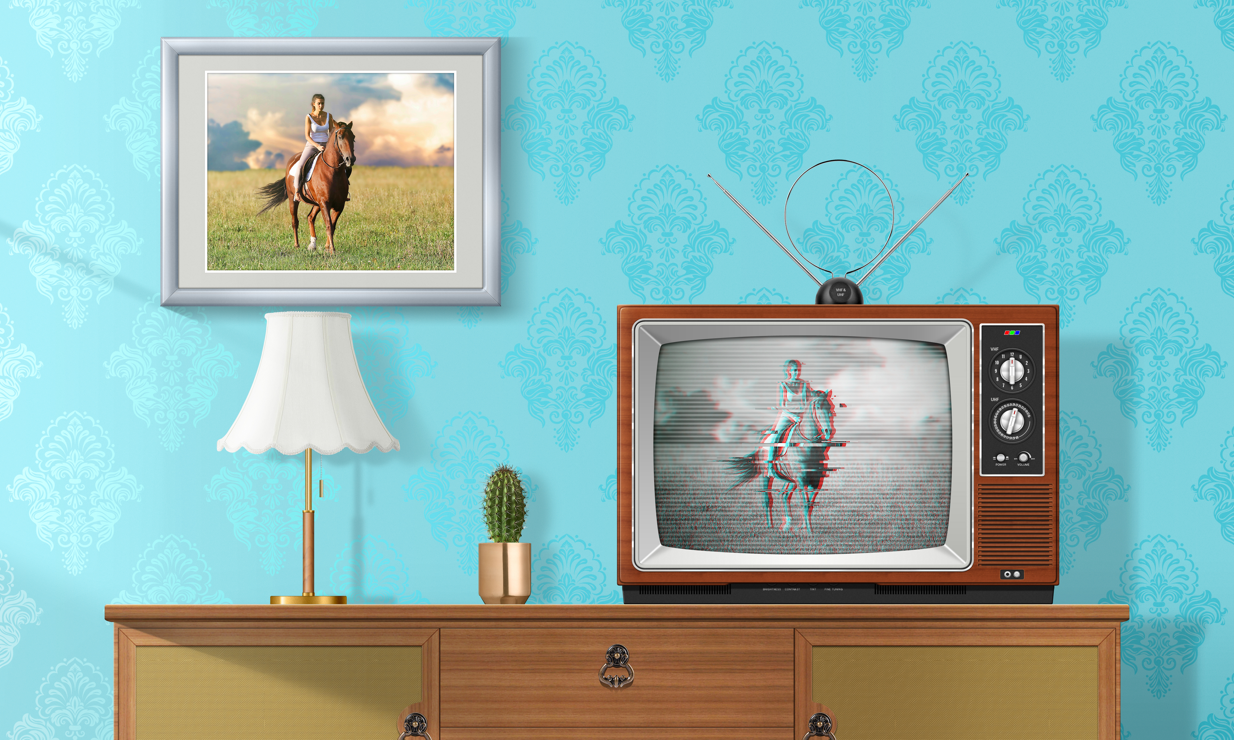 General 4167x2500 glitch art TV horse horse riding