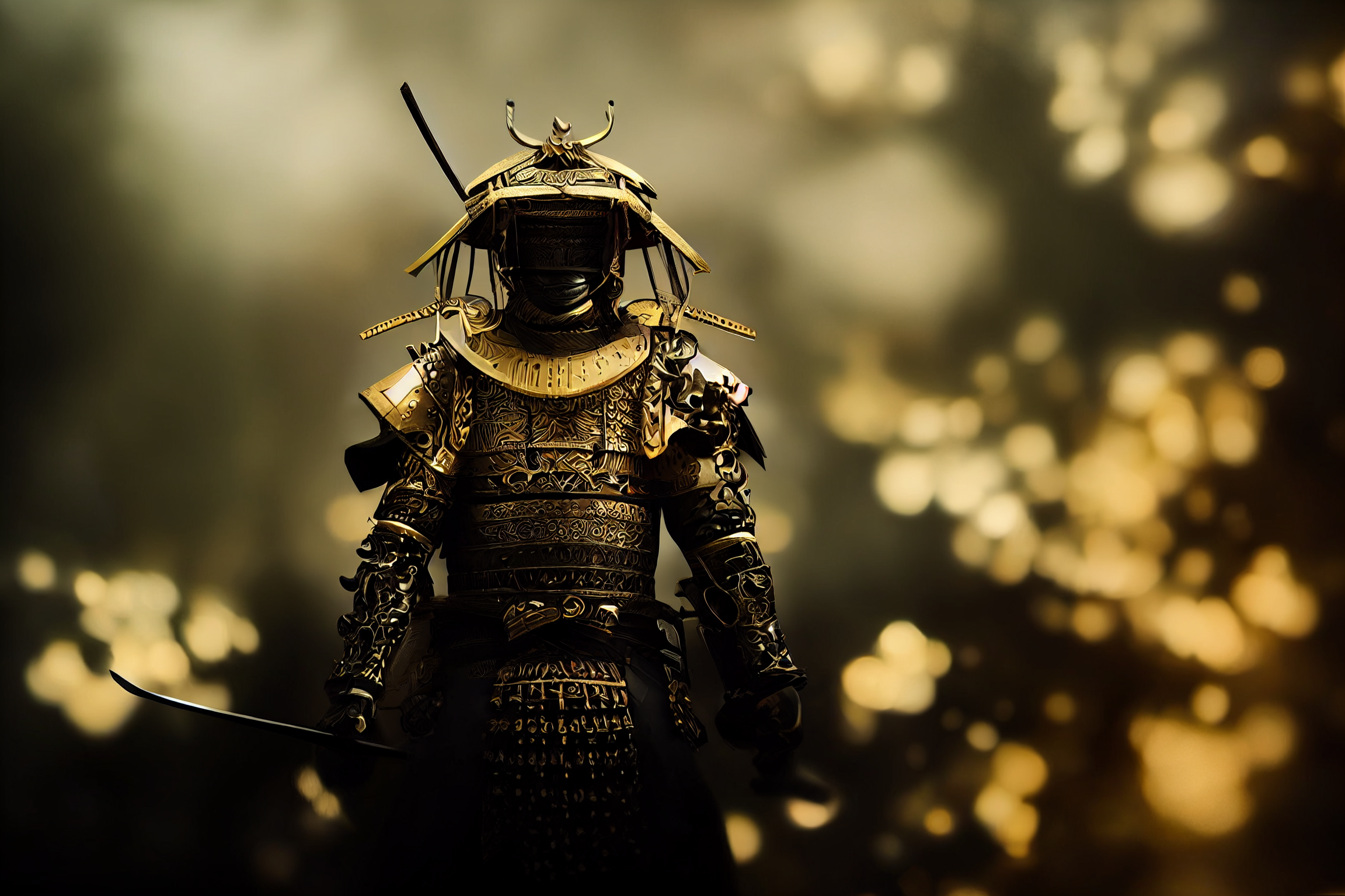 General 2304x1536 samurai armor gold black detailed
