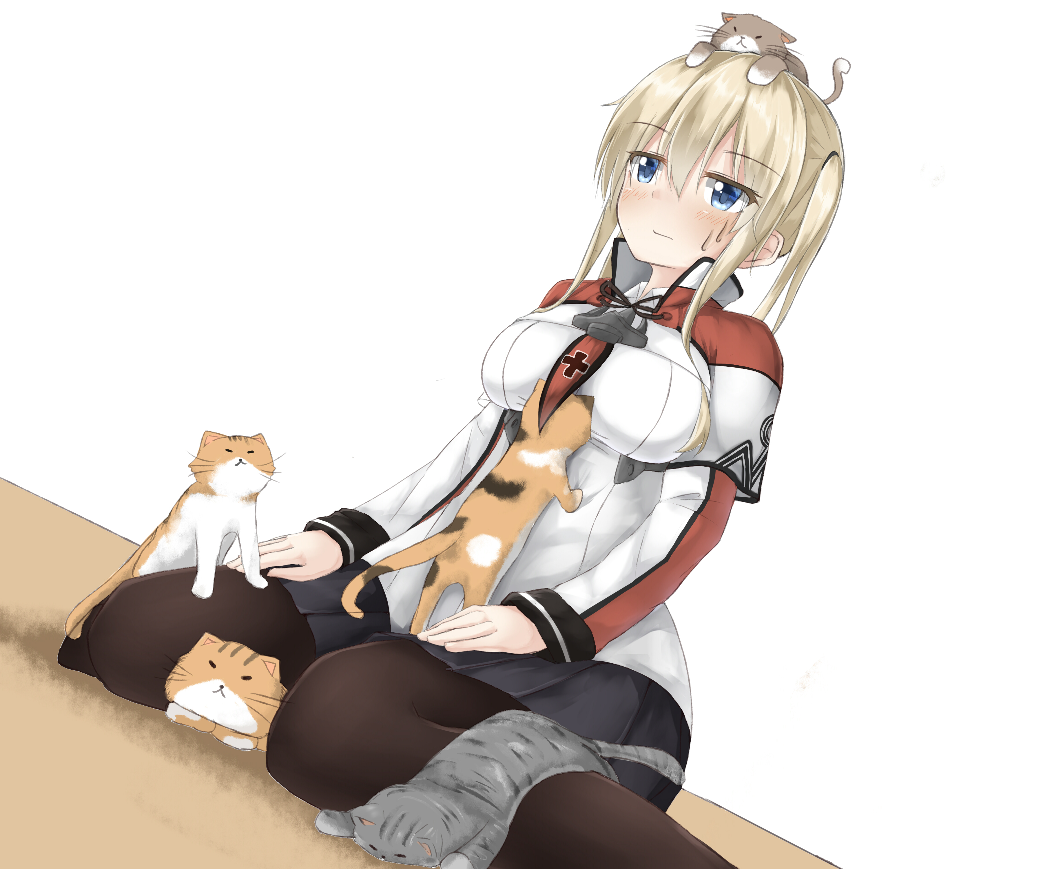 Anime 3600x3000 anime anime girls Kantai Collection Graf Zeppelin (KanColle) twintails blonde solo artwork digital art fan art cats animals