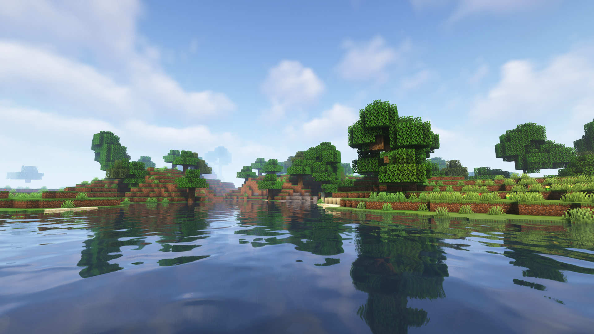 General 1920x1080 Minecraft shaders water trees clouds video games
