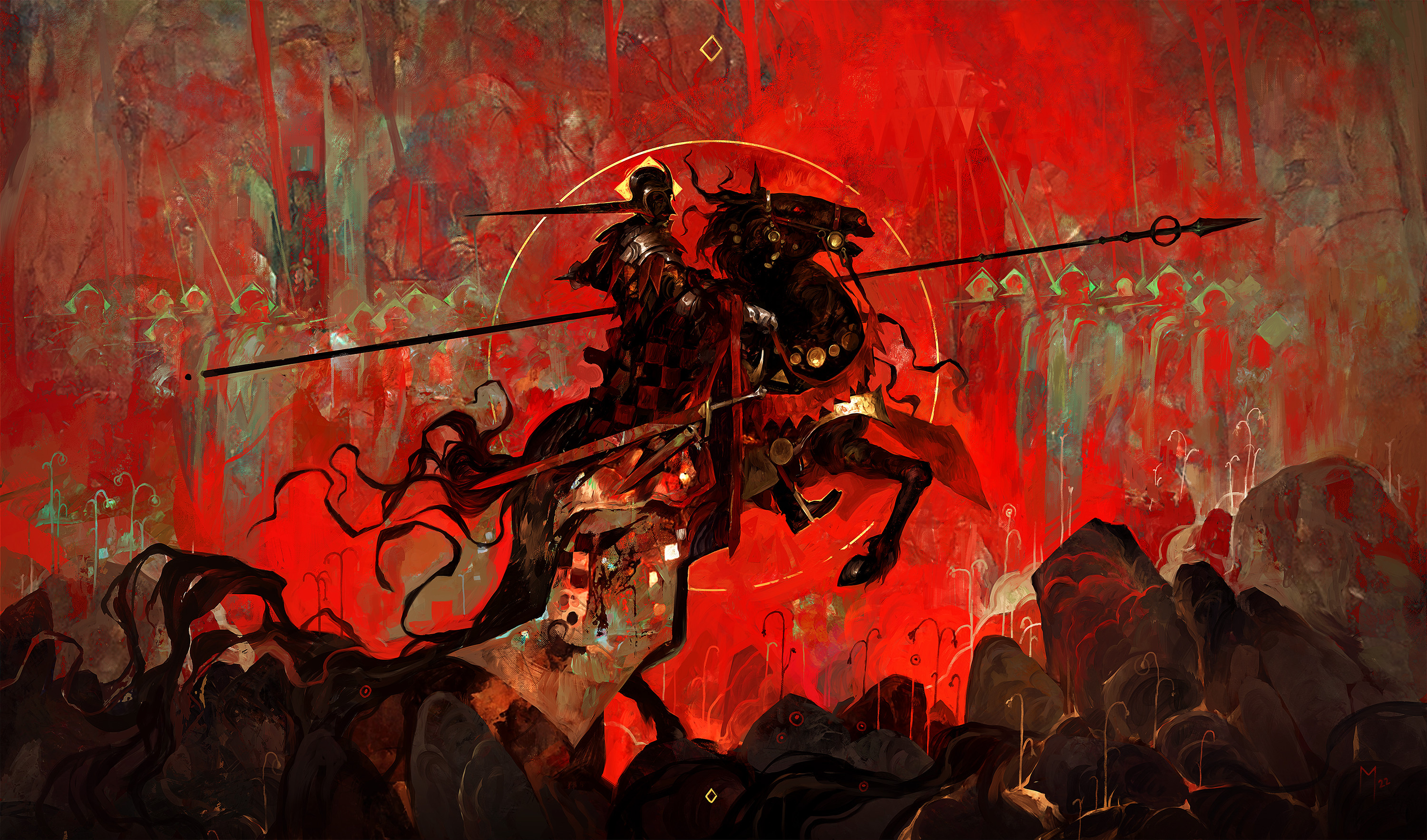 General 3000x1766 Dominik Mayer artwork fantasy art knight spear horse sword