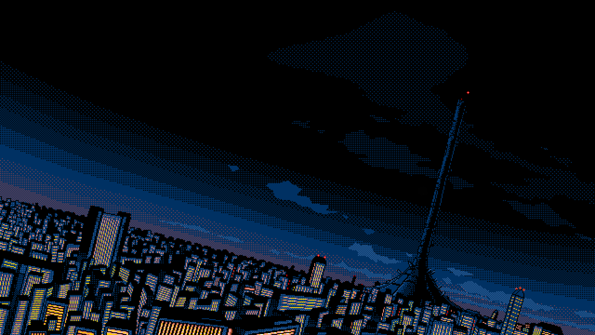 General 1920x1080 PC-98 pixel art dark background cityscape digital art Possessioner city artwork