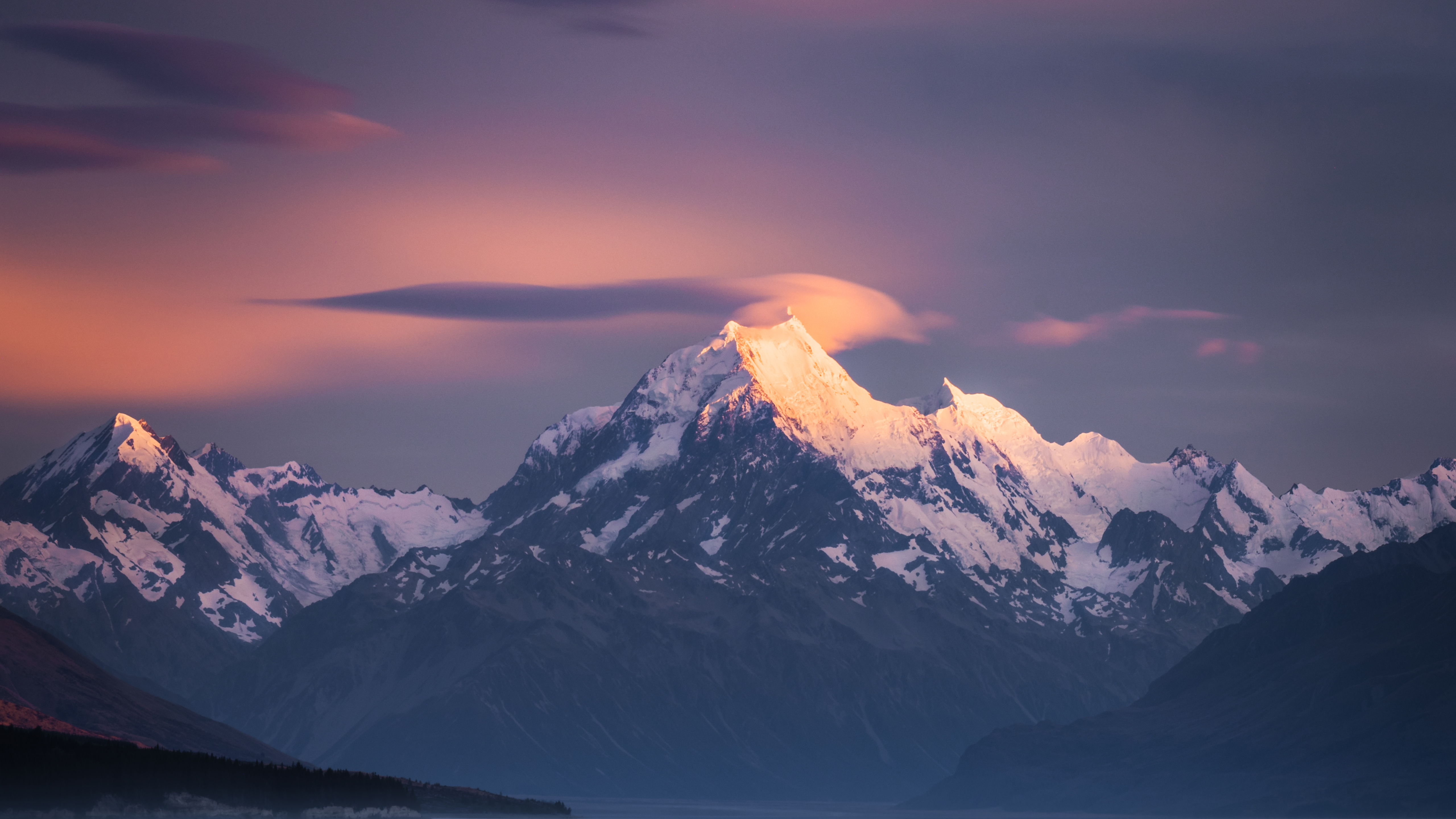 General 5120x2880 landscape nature photography mountains Mount Cook New Zealand snow peak clouds sunset