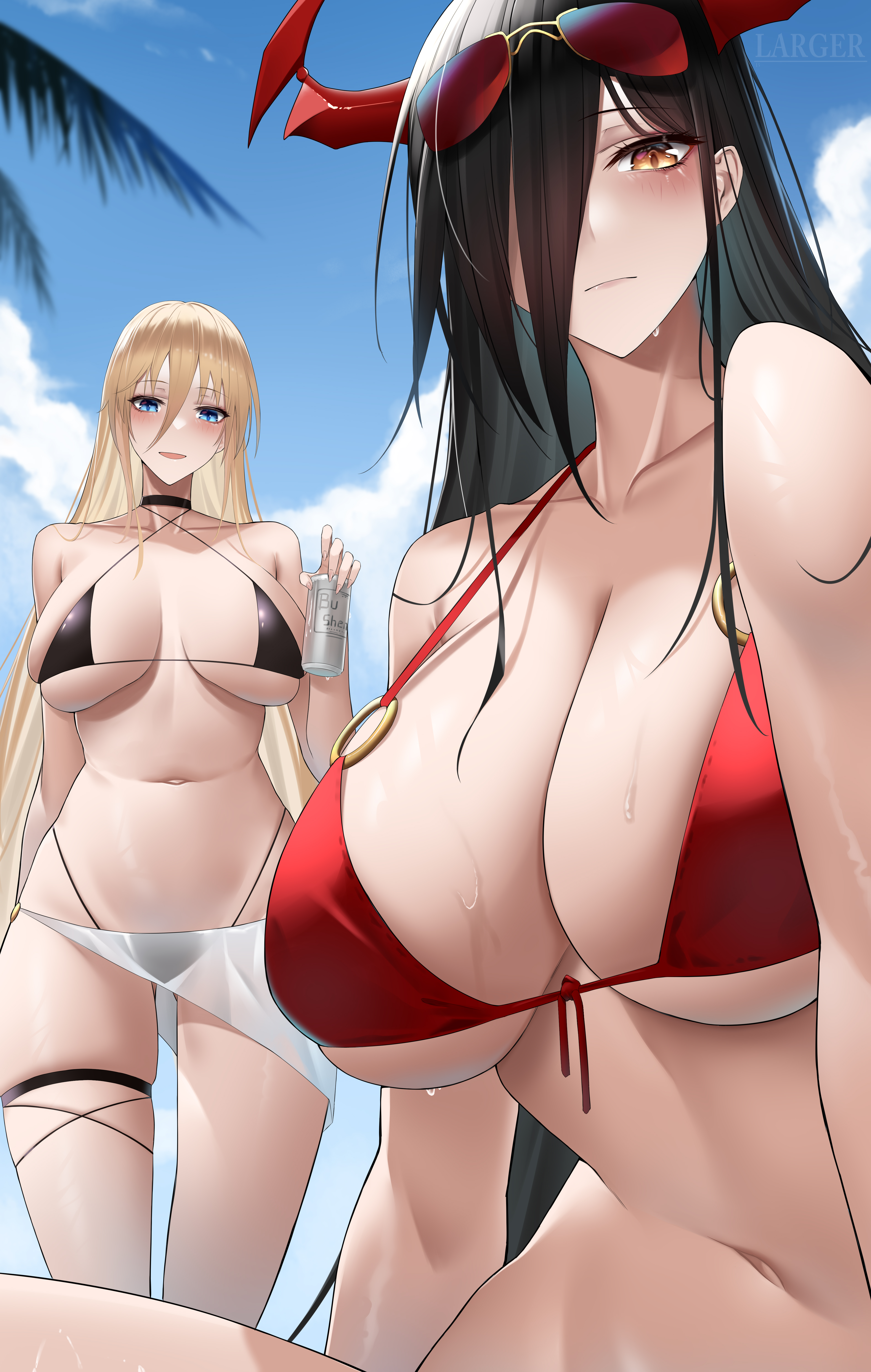 Anime 3812x6002 Azur Lane Bismarck (Azur Lane) Friedrich der Grosse anime girls bikini big boobs blonde anime sunglasses huge breasts Larger B