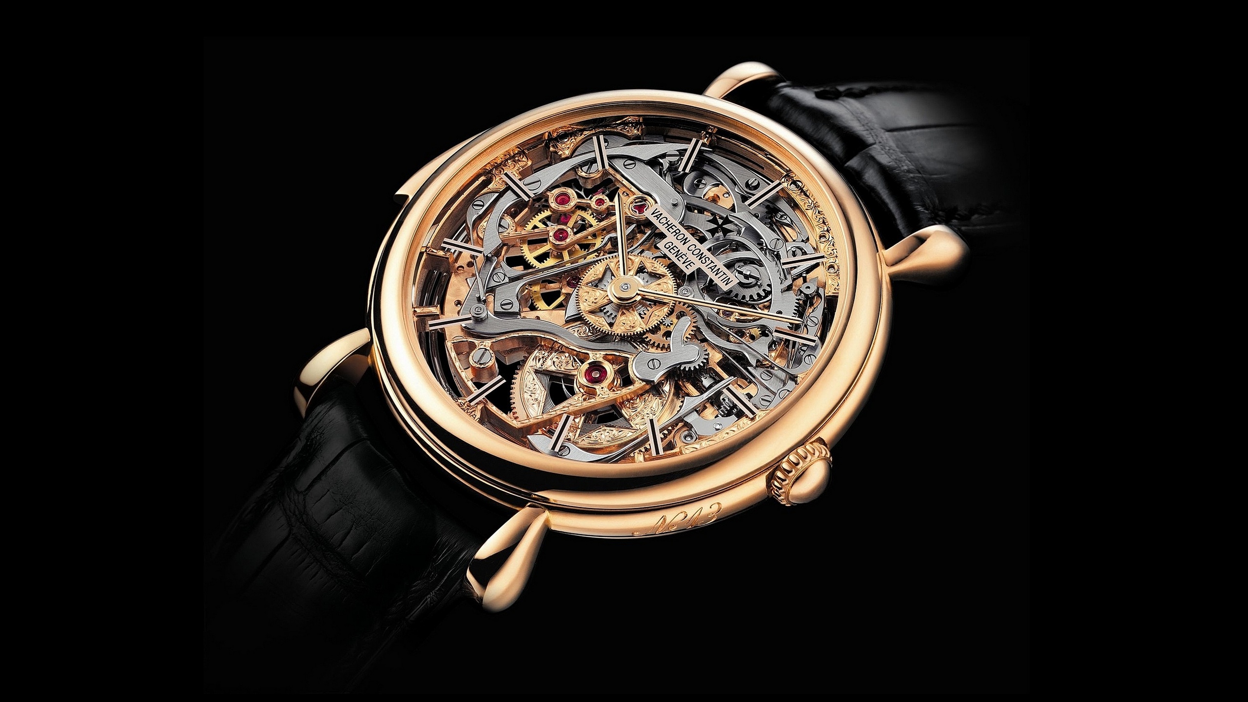 General 2560x1440 Vacheron Constantin watch luxury watches technology dark background simple background closeup