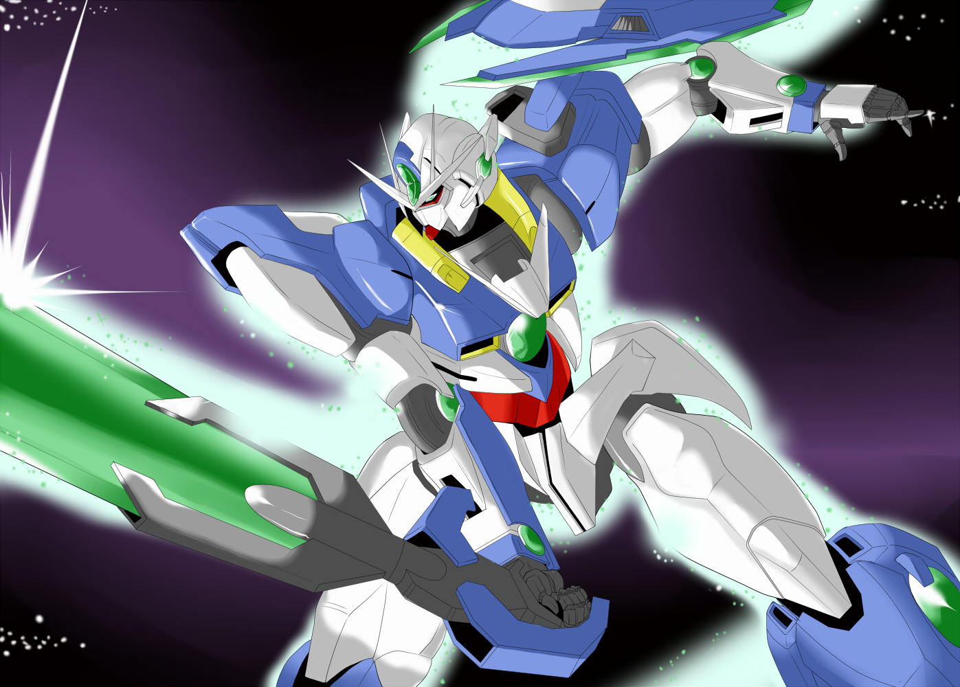 Anime 1397x1000 anime mechs Super Robot Taisen Mobile Suit Gundam 00 00 Qan[T] artwork Gundam digital art fan art Pixiv