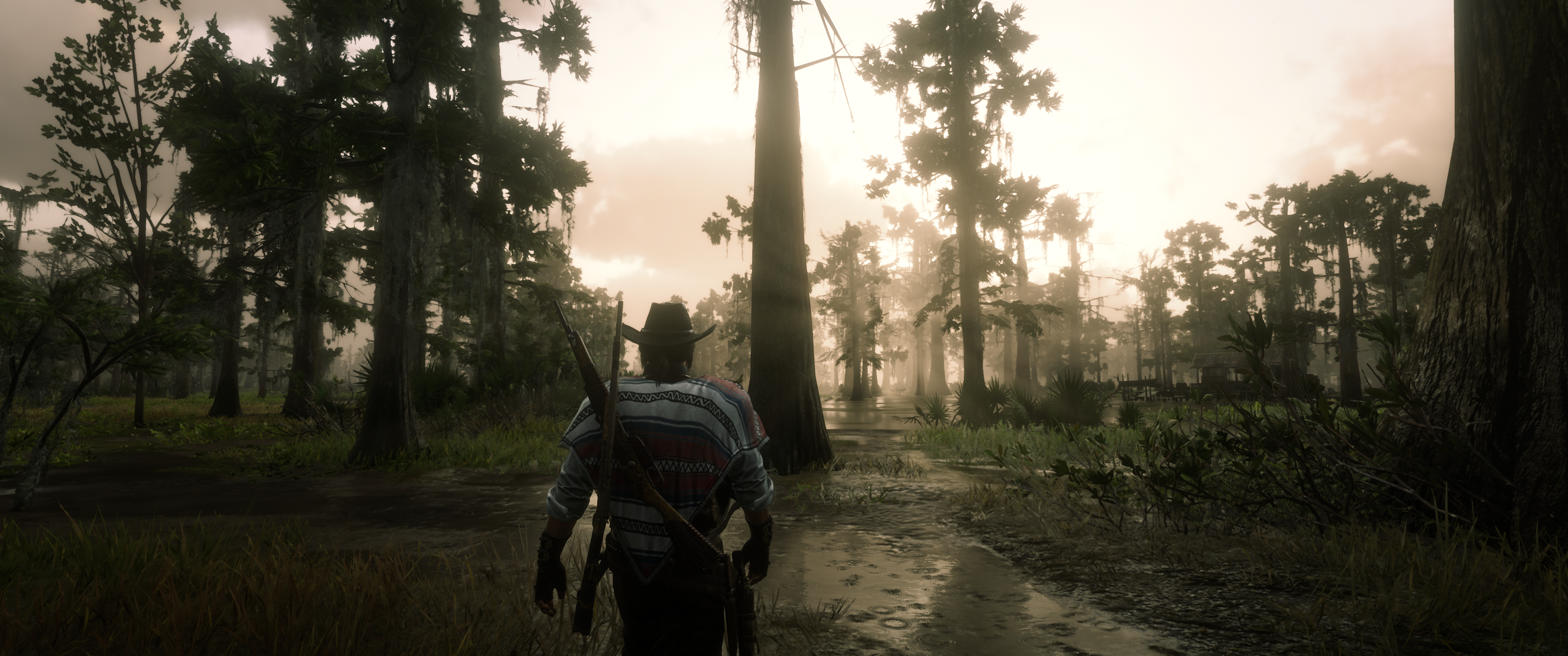 General 3440x1440 PC gaming Red Dead Redemption 2 screen shot video game landscape trees
