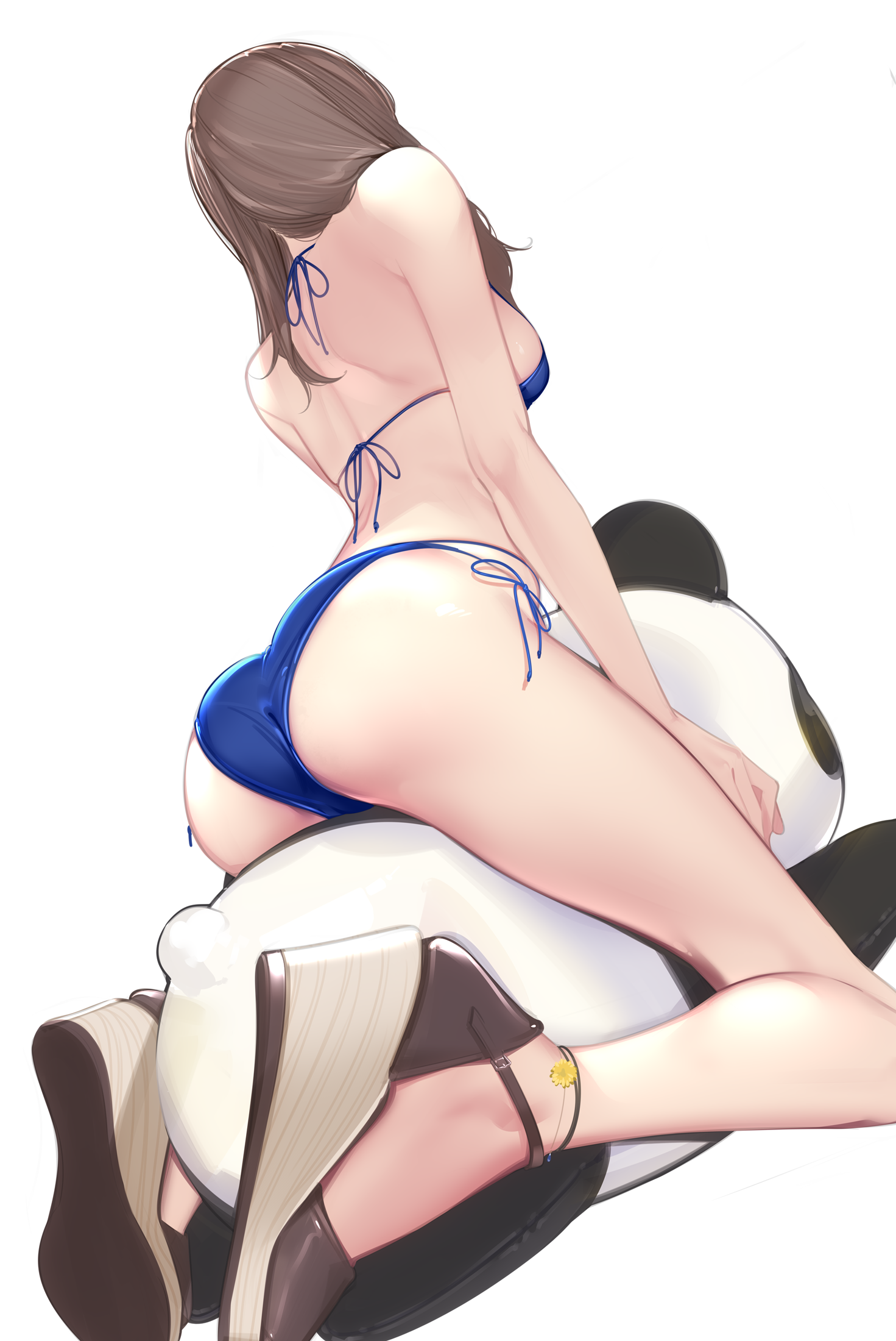 Anime 1471x2200 anime anime girls sideboob ass bikini cushion riding brunette artwork Ama Mitsuki