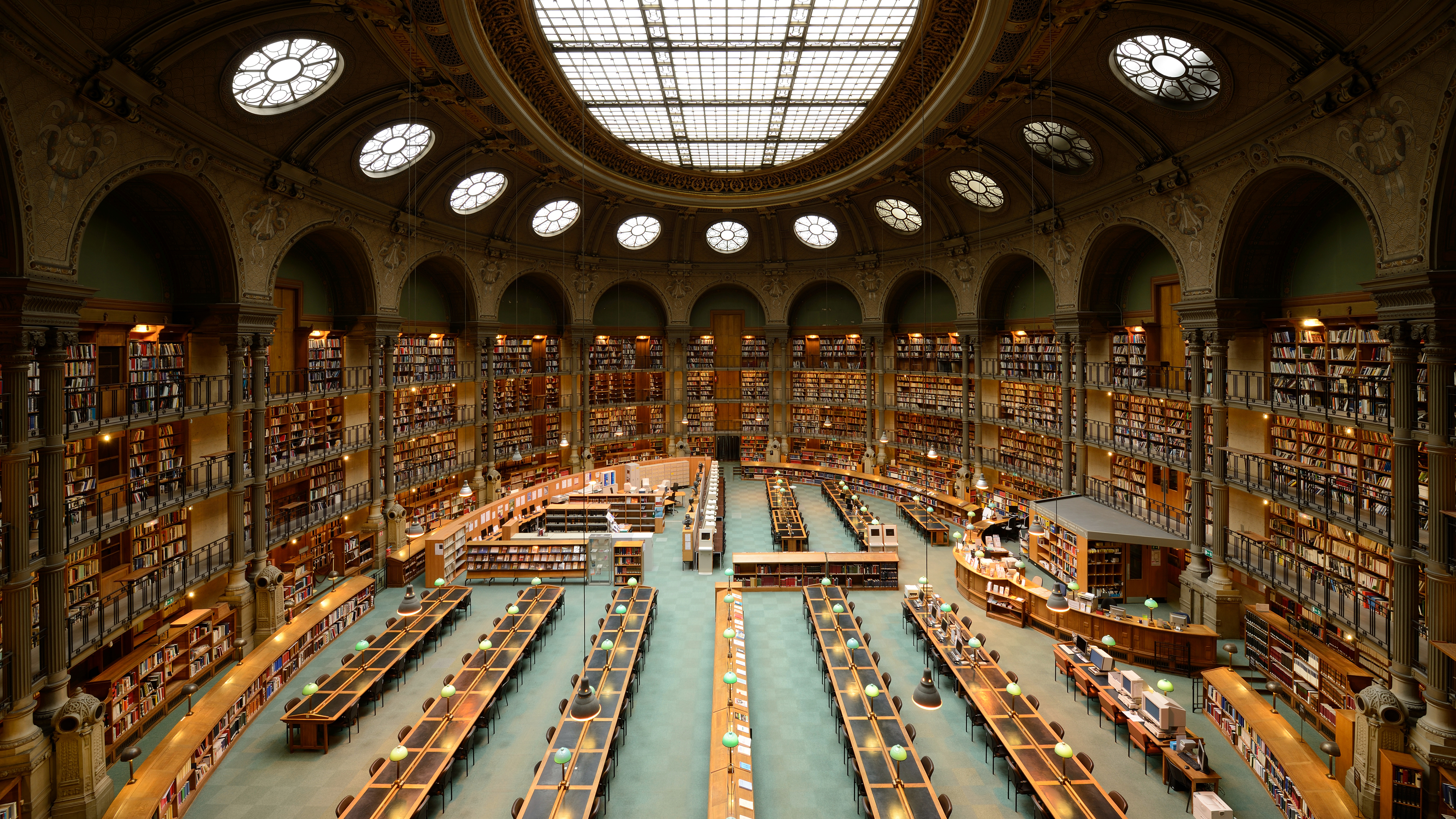 General 3840x2160 library France architecture bookshelves
