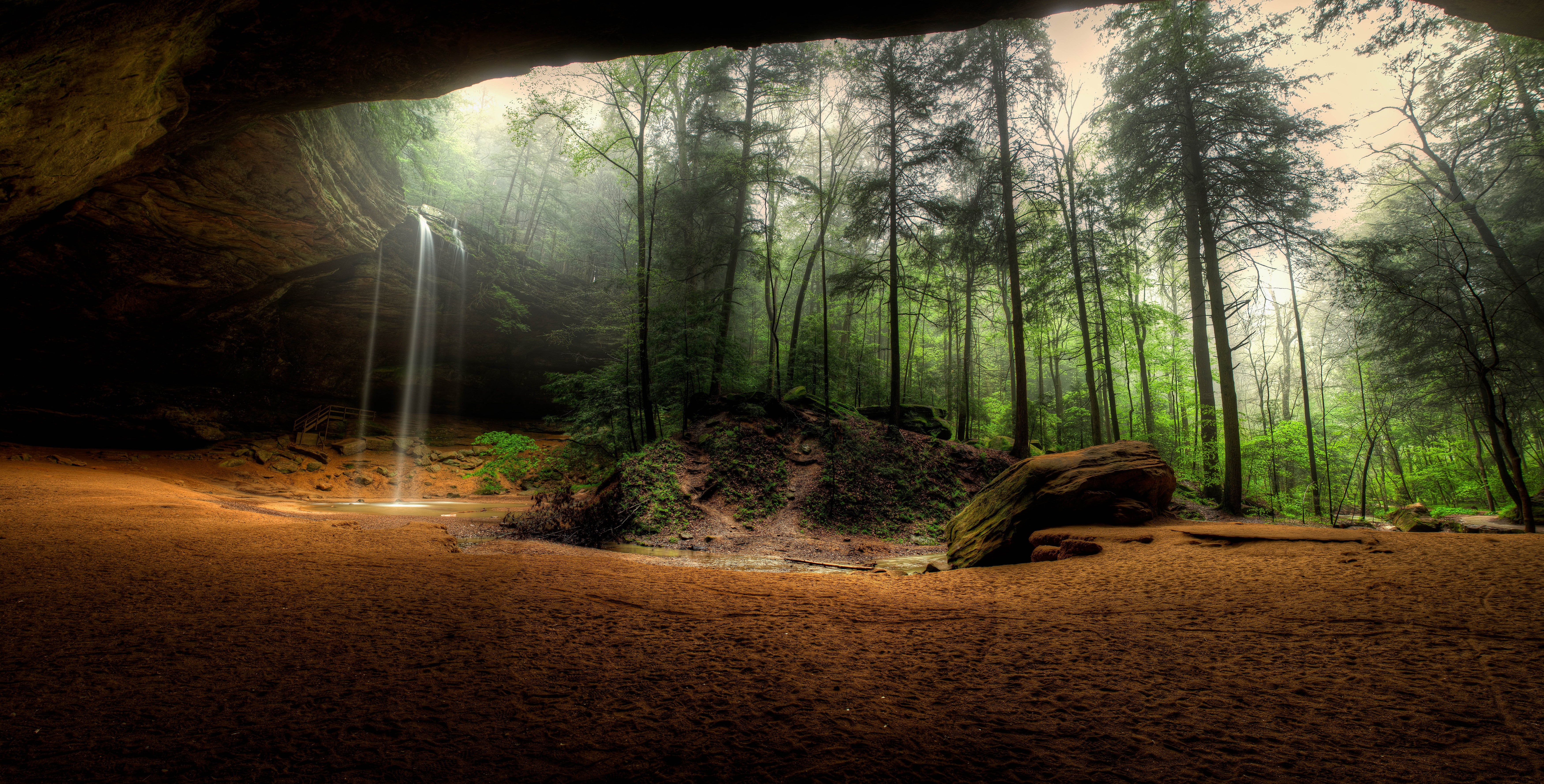 General 7000x3556 nature forest tree house cave waterfall HDR