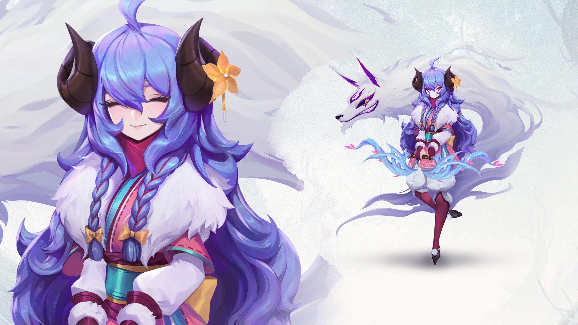 Anime 1920x1080 Spirit Blossom (League of Legends) League of Legends horns purple hair PC gaming video game art video game girls fantasy art fantasy girl closed eyes long hair