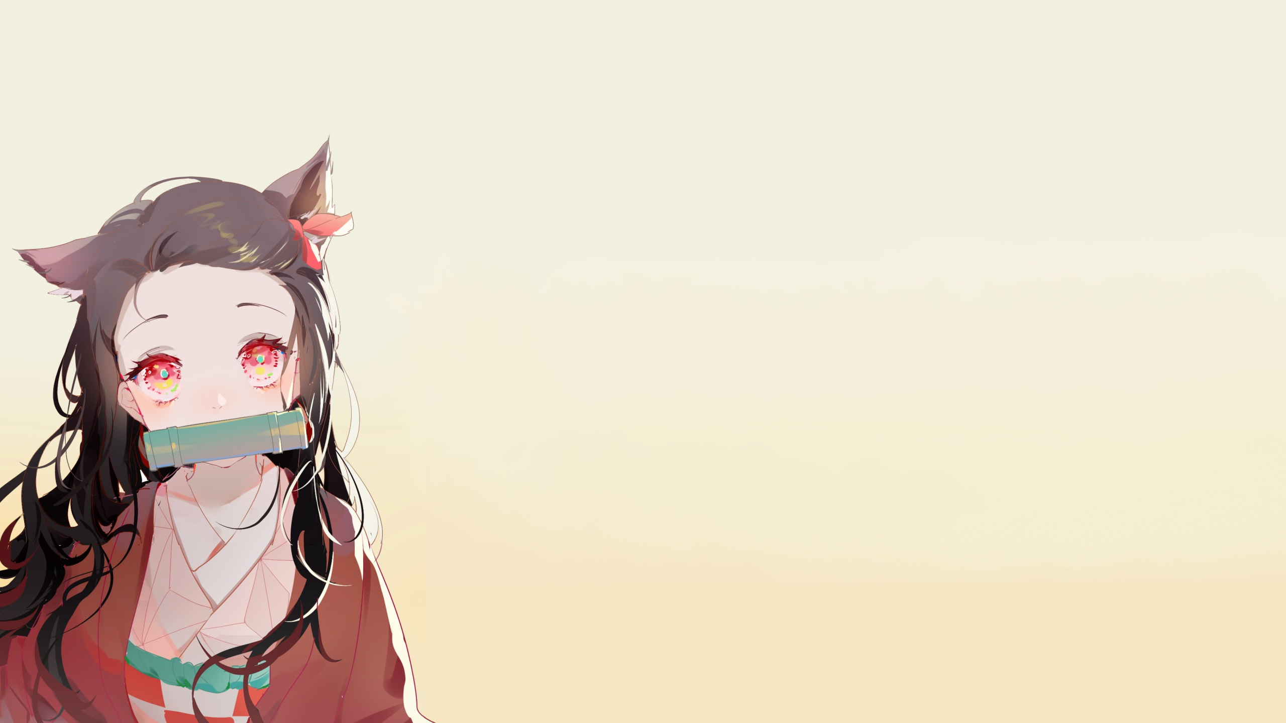 Anime 2560x1440 anime Kimetsu no Yaiba Kamado Nezuko red eyes kimono cat ears