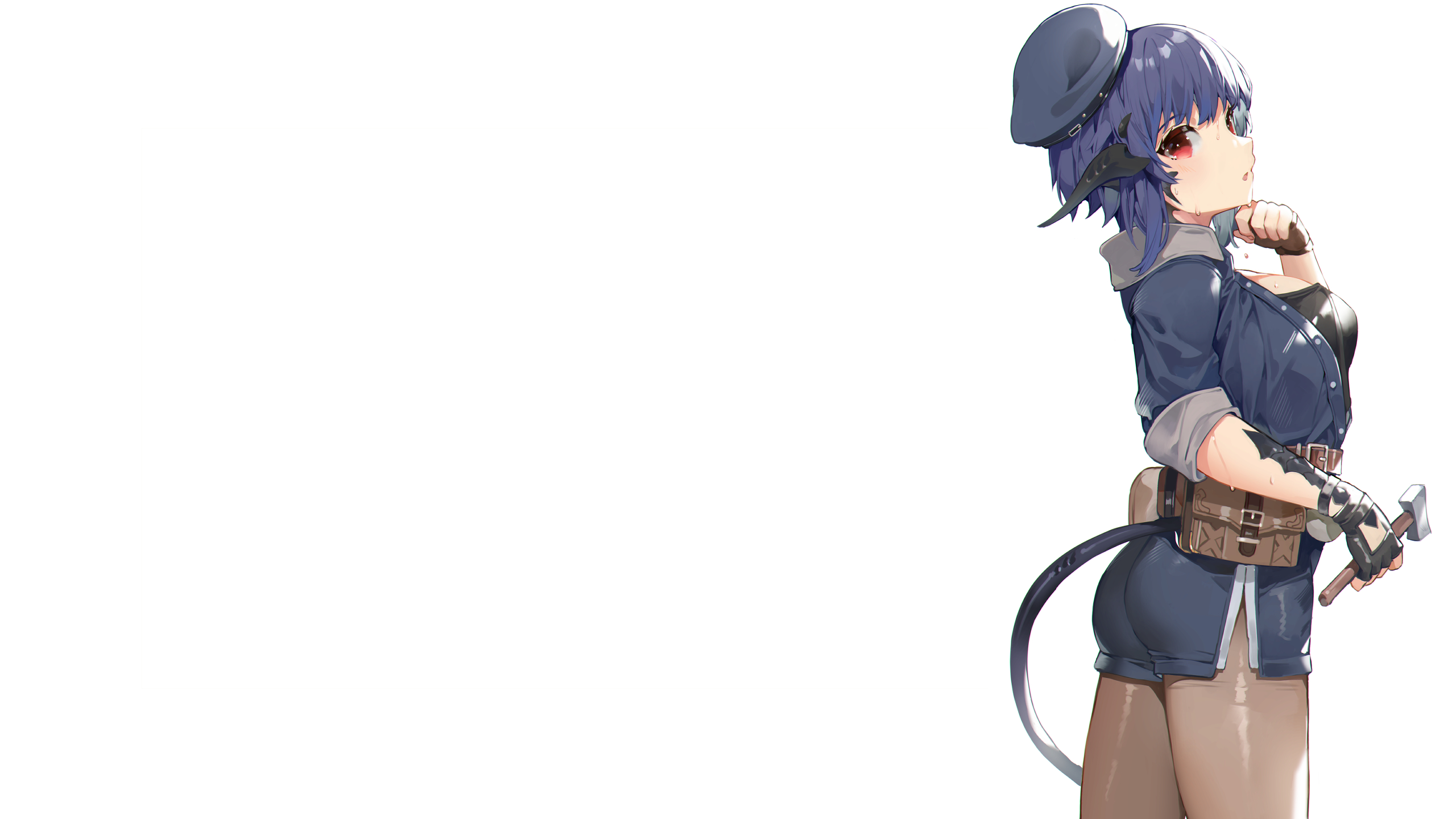 Anime 2560x1440 anime Akizone tail hammer shorts horns blue hair red eyes anime girls Au Ra Final Fantasy