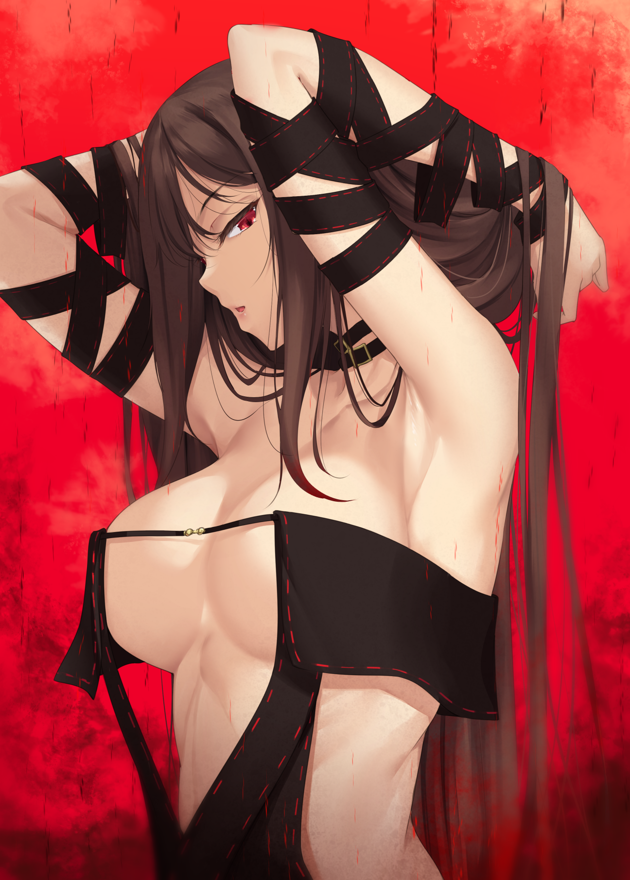 Anime 1296x1812 anime girls anime Fate/Grand Order boobs big boobs red background red eyes brunette dress cleavage Fate series Consort Yu (Fate/Grand Order) Nakano Sora