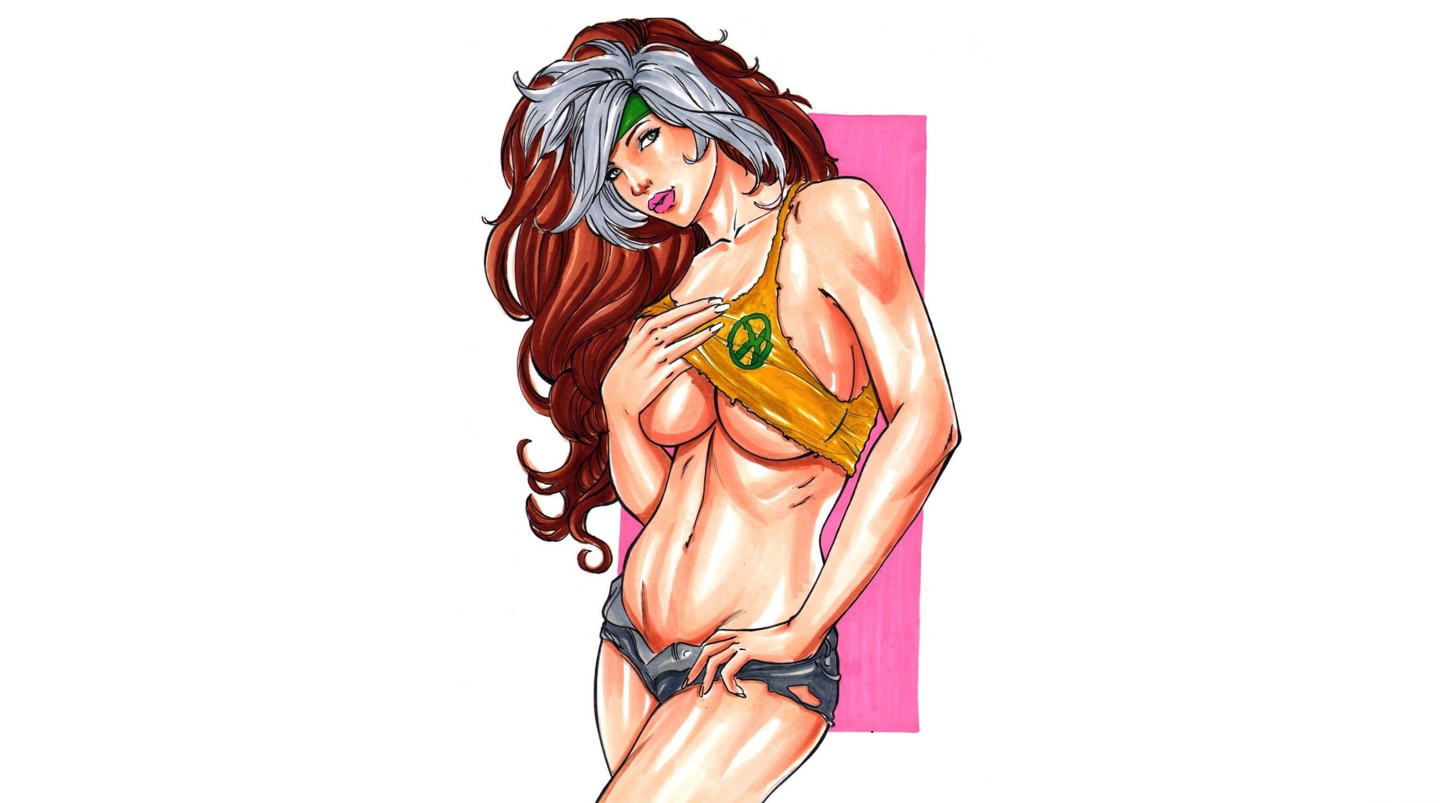 General 2842x1576 simple background boobs women artwork X-Men Rogue (X-men) Marvel Comics