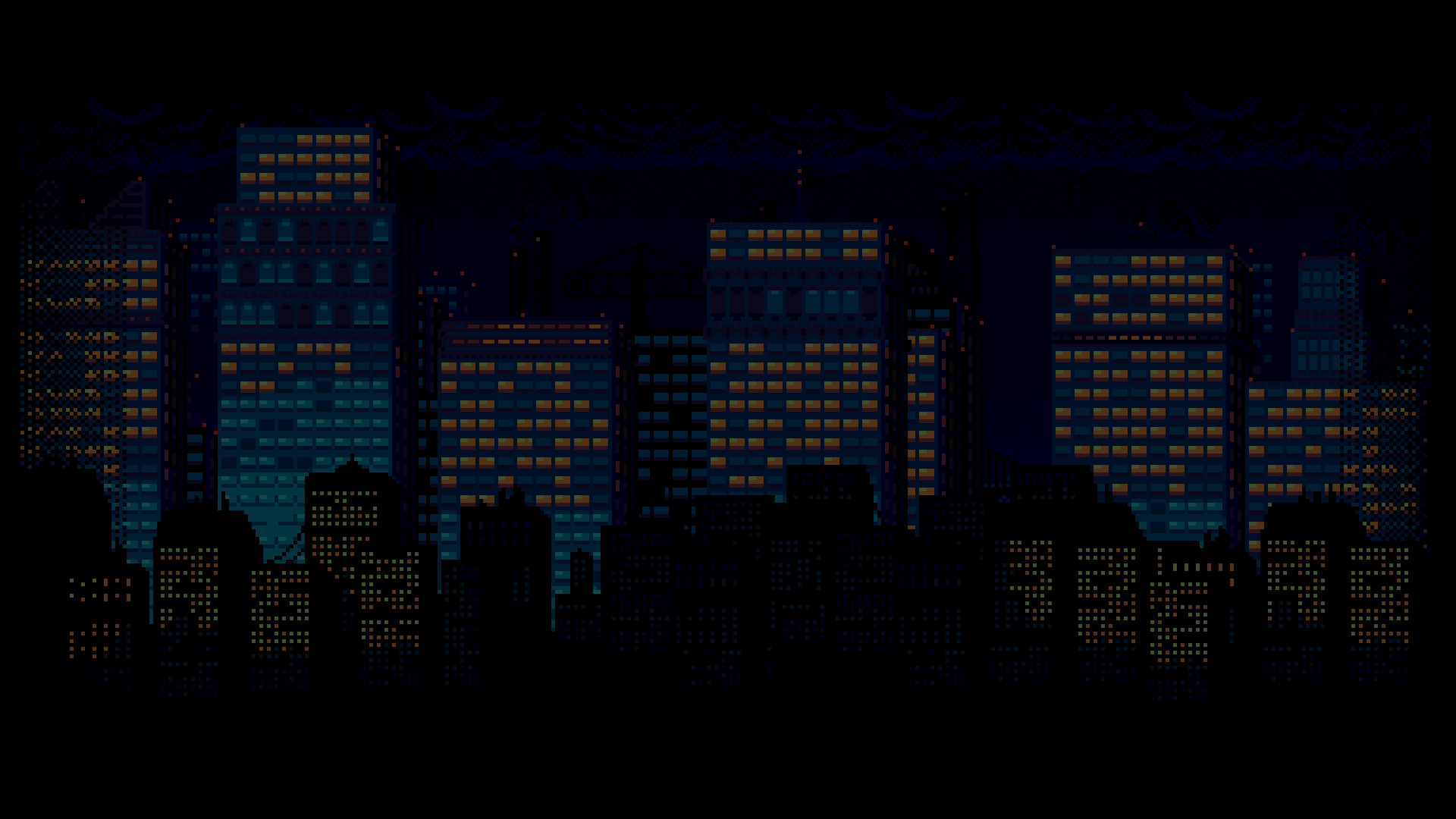General 1920x1080 black background digital art minimalism cityscape skyscraper pixel art pixelated pixels building night clouds dark