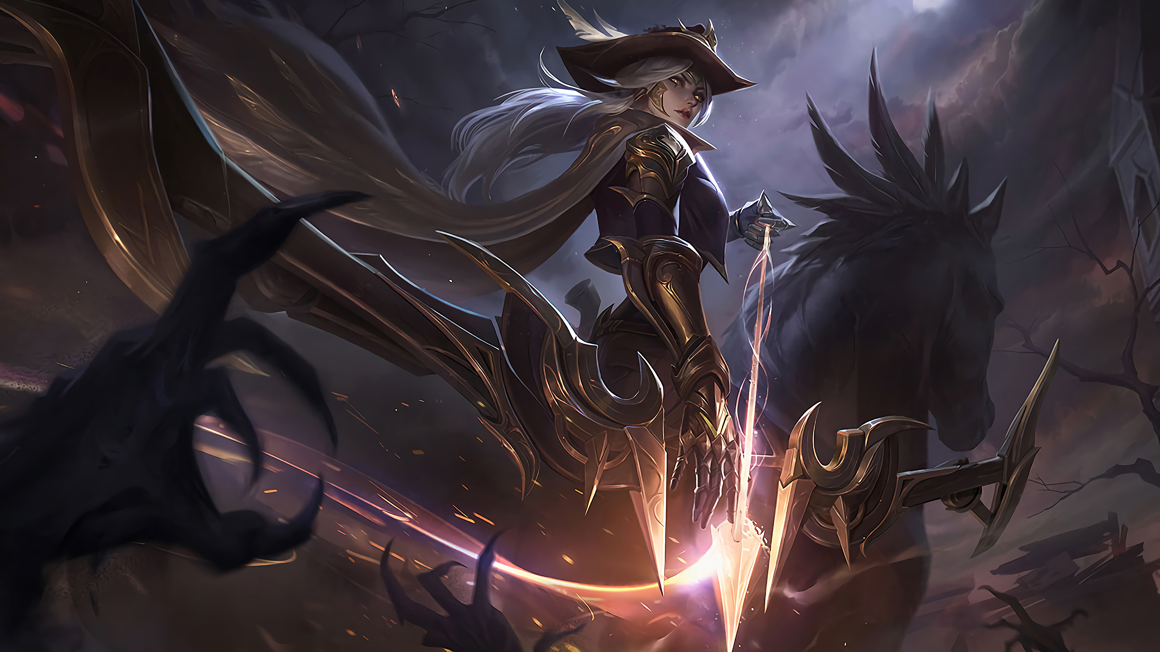 General 3840x2160 Ashe (League of Legends) League of Legends Riot Games ADC GZG bow horse video game girls video game characters armor video game art PC gaming High Noon (League of Legends)