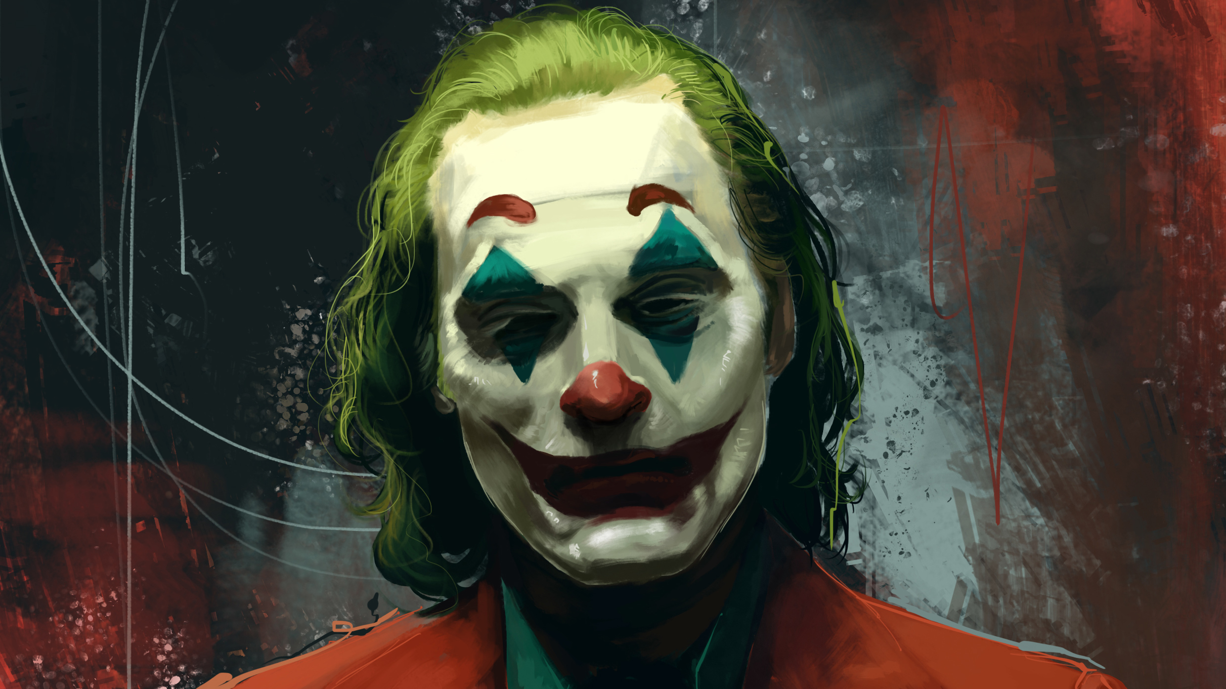 General 2480x1395 Joaquin Phoenix Joker Joker (2019 Movie) Batman DC Comics DC Universe clown villains super villain comics movie characters digital art artwork fictional fictional character people