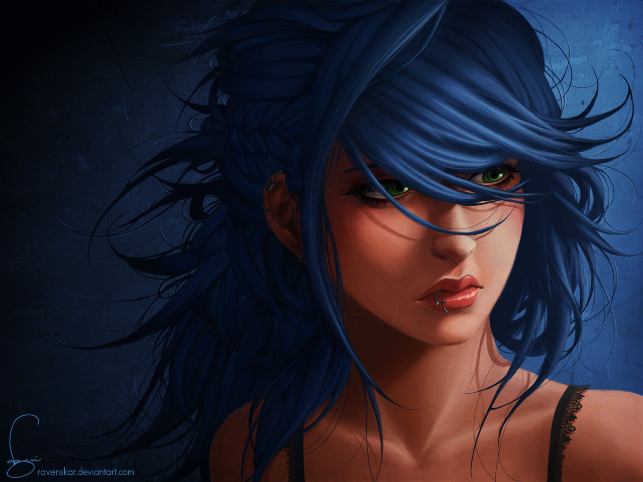 General 1280x960 blue hair women artwork