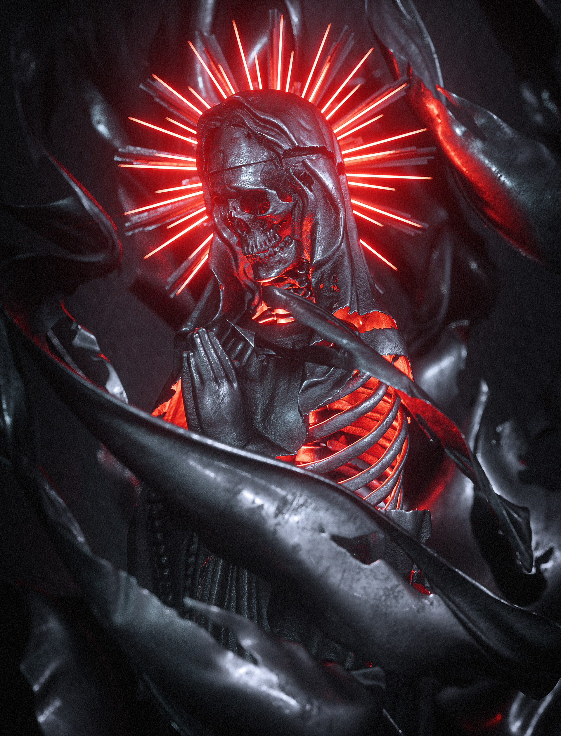 General 1920x2520 billelis dark skull religion cult CGI artwork digital art
